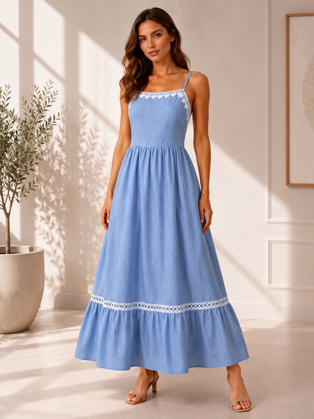 Großhändler Jolio & Co - Langes Kleid mit dünnen Trägern
