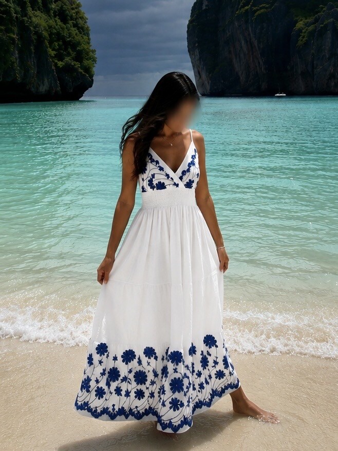 Grossiste Jolio & Co - Robe longue fines bretelles brodée