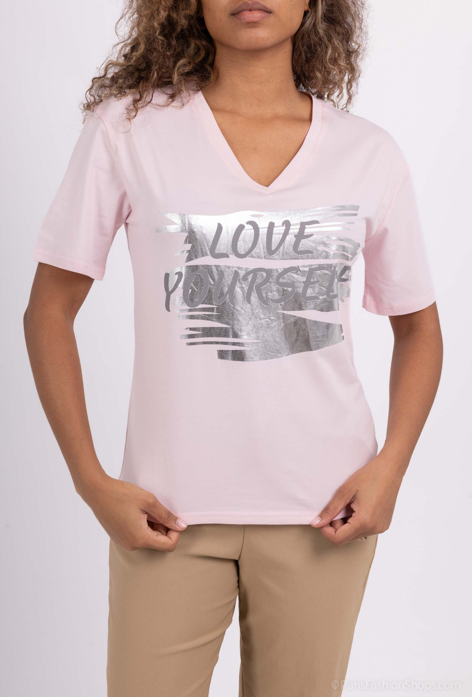 Wholesaler Jolio & Co - Printed v-neck t-shirt