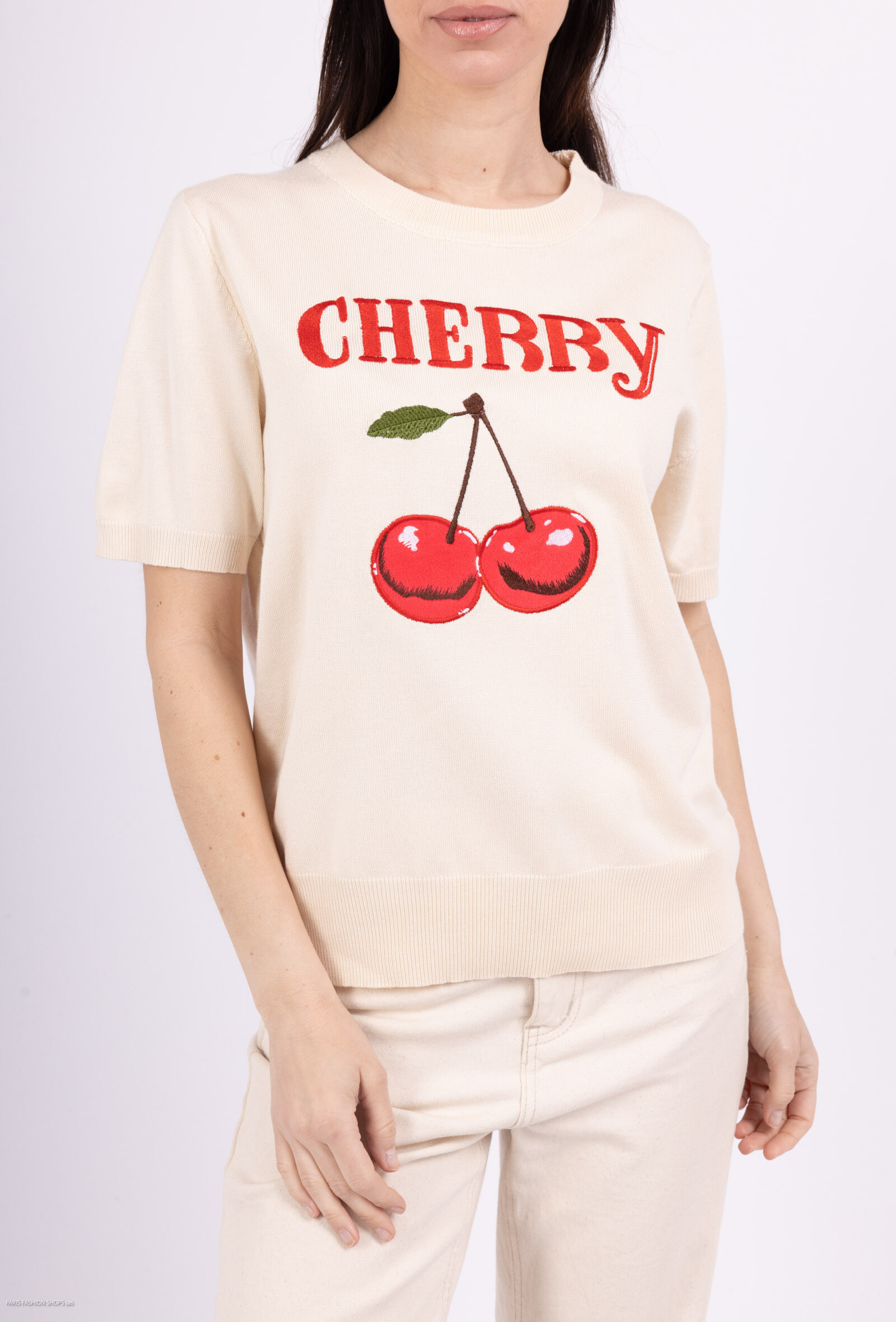 Wholesaler Jolio & Co - High in knit with embroidered cherries
