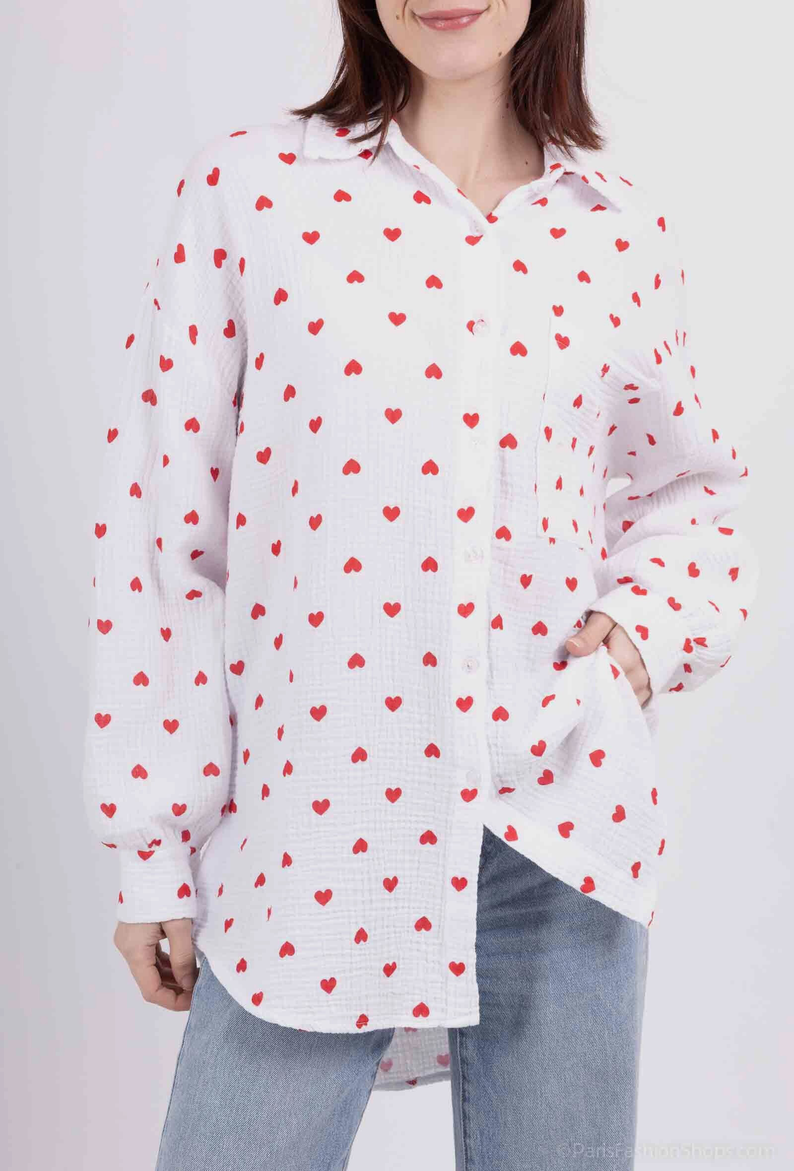 Wholesaler Jöwell - Long cotton gauze dress printed heart