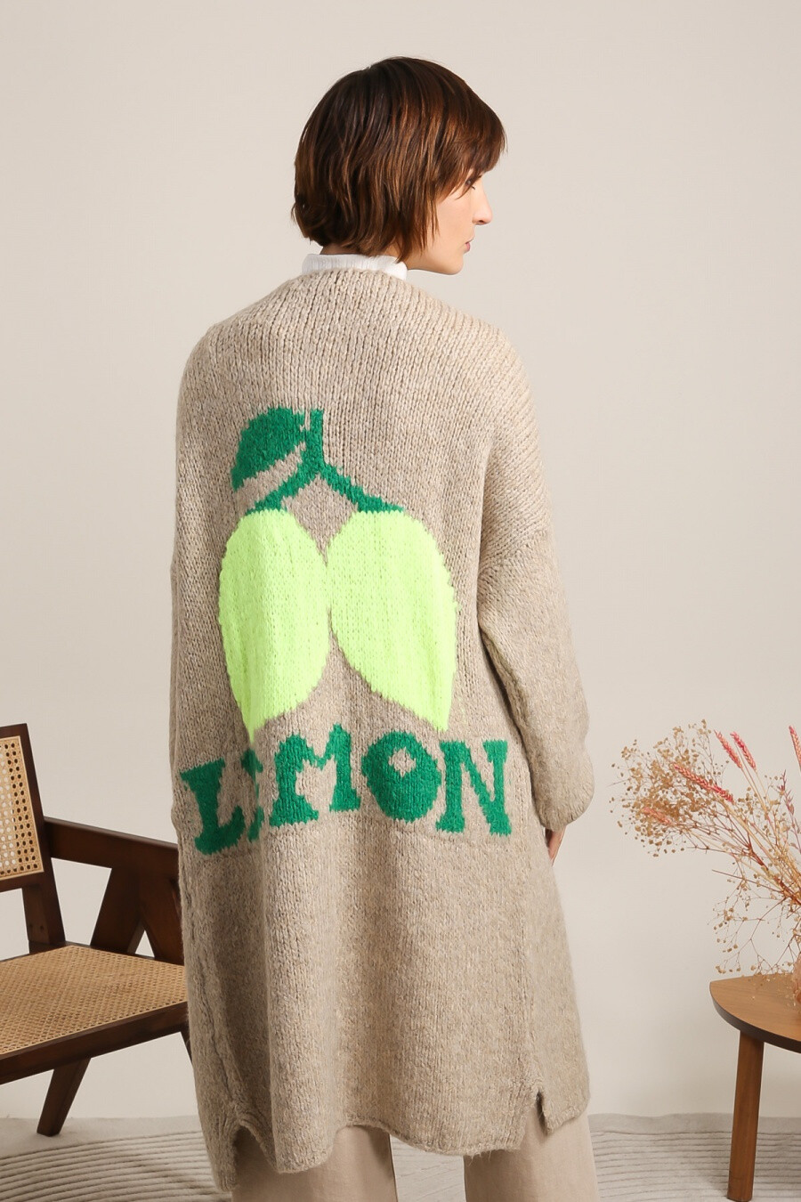 Wholesaler Jöwell - Soft long cardigan with lemon on the back