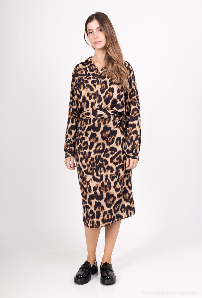 Wholesaler Jöwell - Leopard tencel wrap skirt