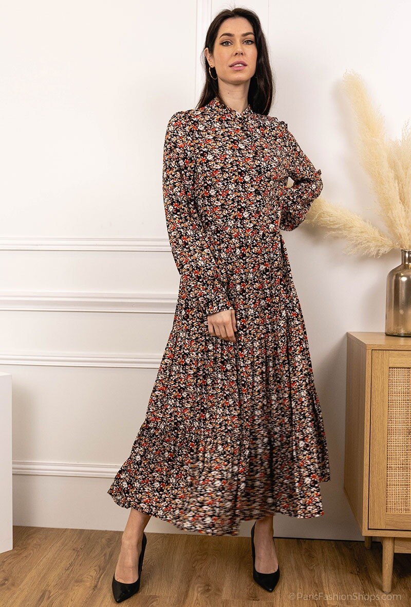 Wholesaler Jöwell - Flowers printed maxi shirt dress