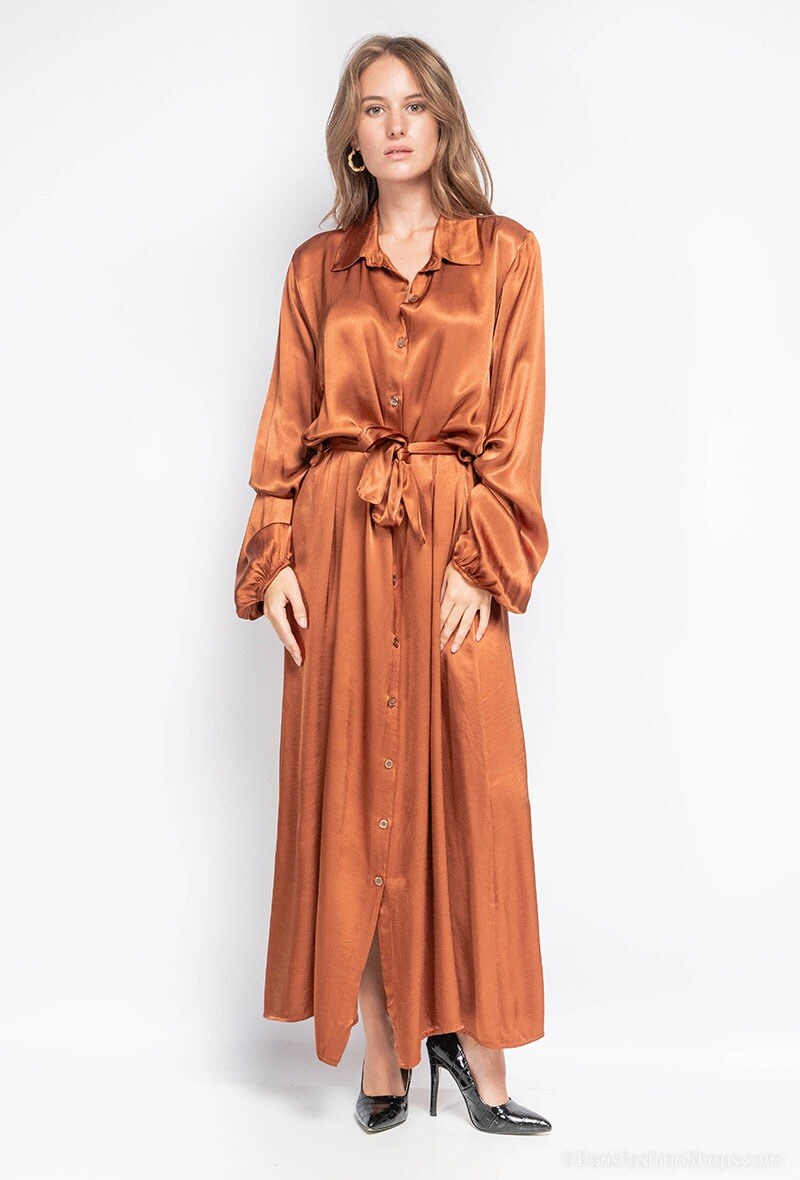 chinese dress ladies Nala Navy Satin Maxi Dress – The Mimi Boutique main image 1
