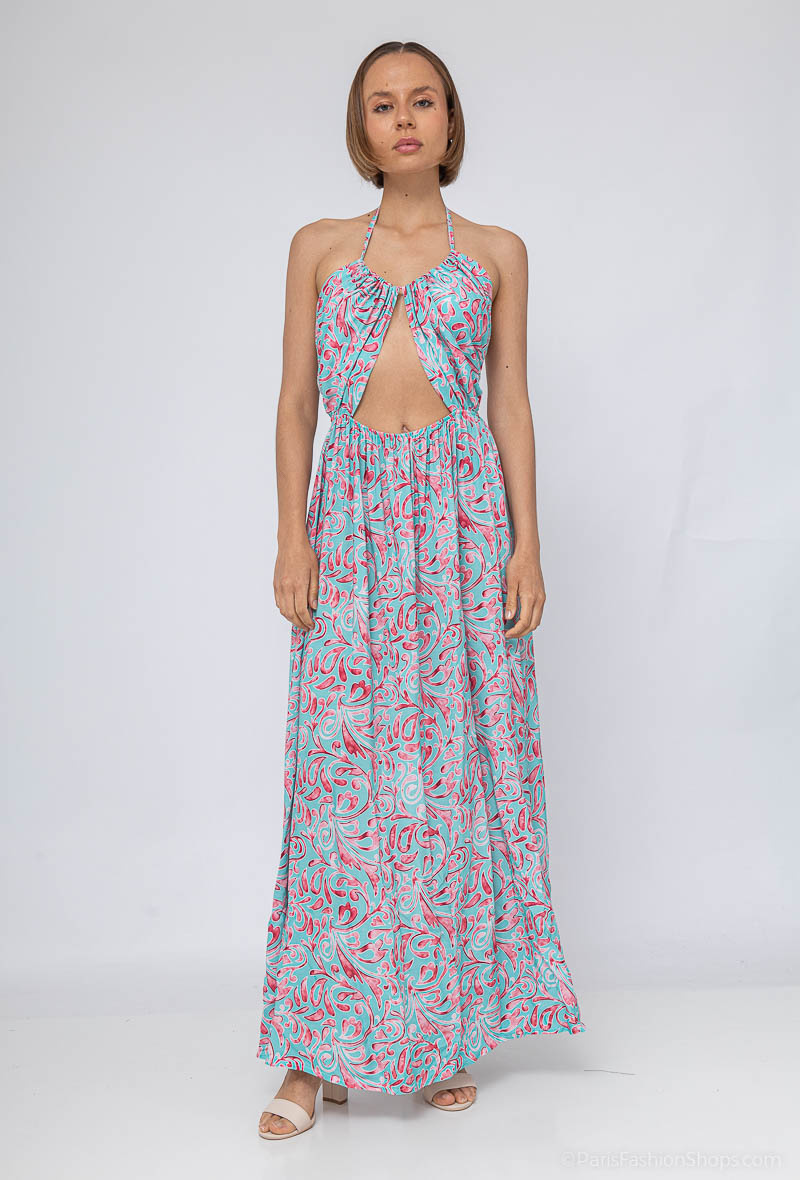 Wholesaler Jöwell - Printed openwork maxi dress