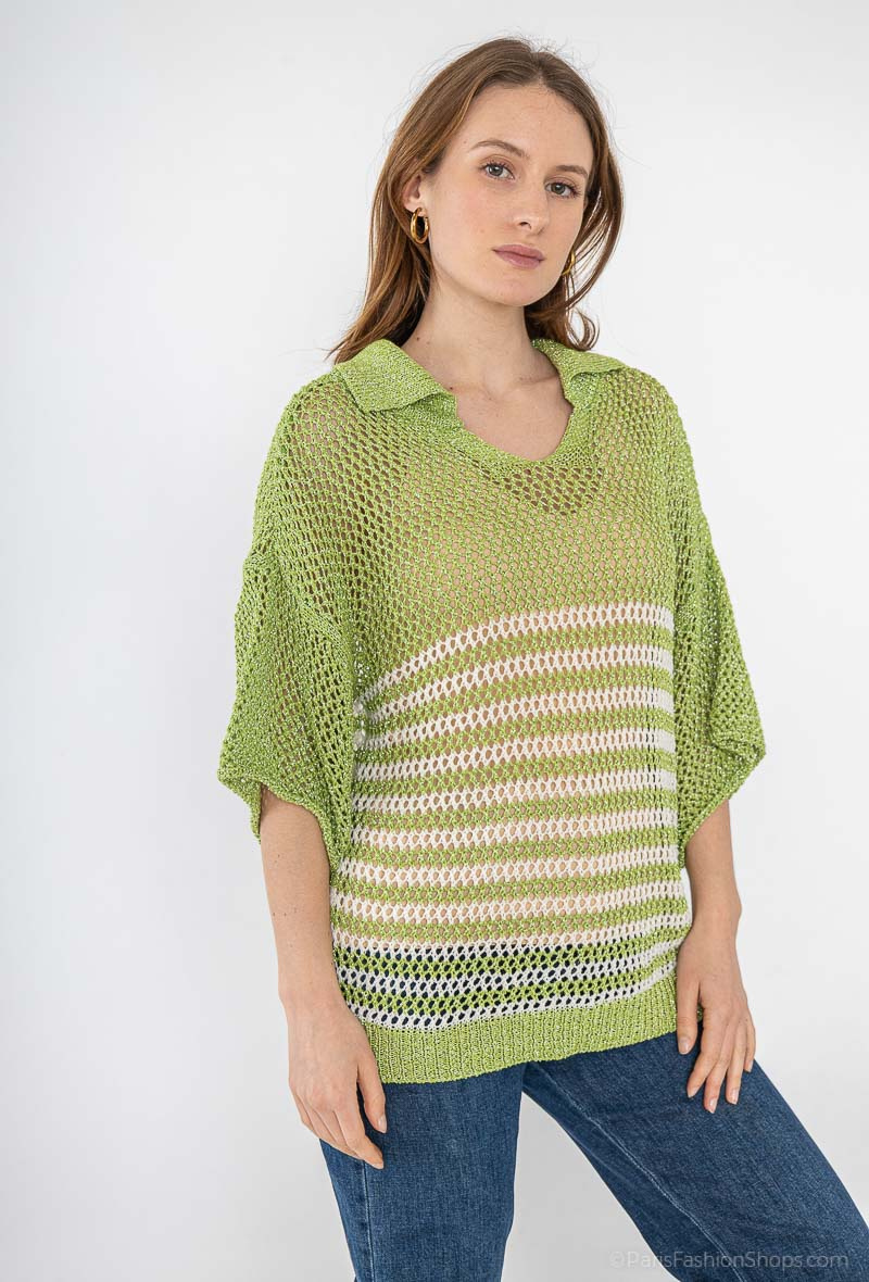 Wholesaler Jöwell - Sparkly striped crochet top