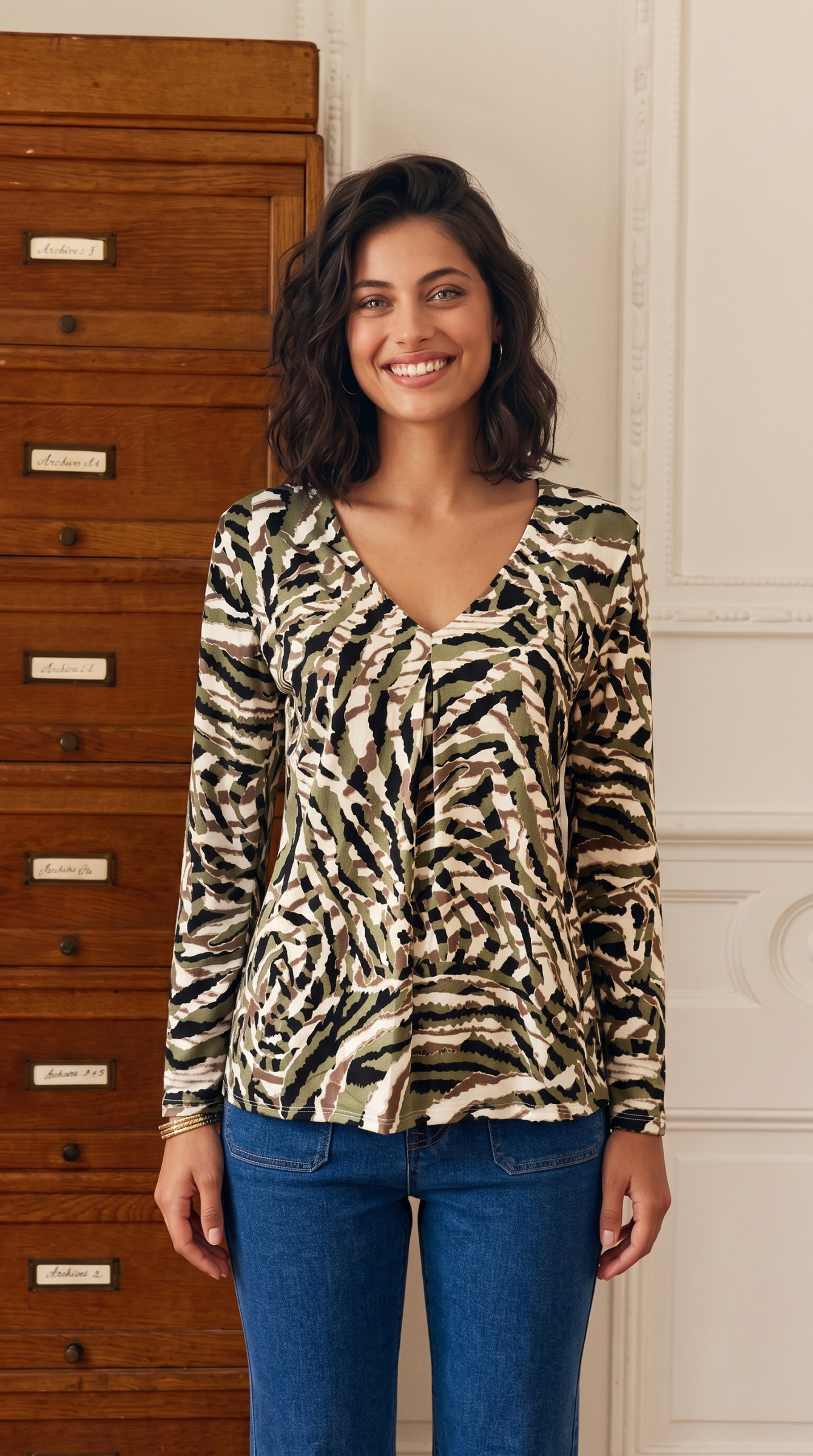 Wholesaler Joy's - Stretch blouse with HEATFABRIC print Made in France