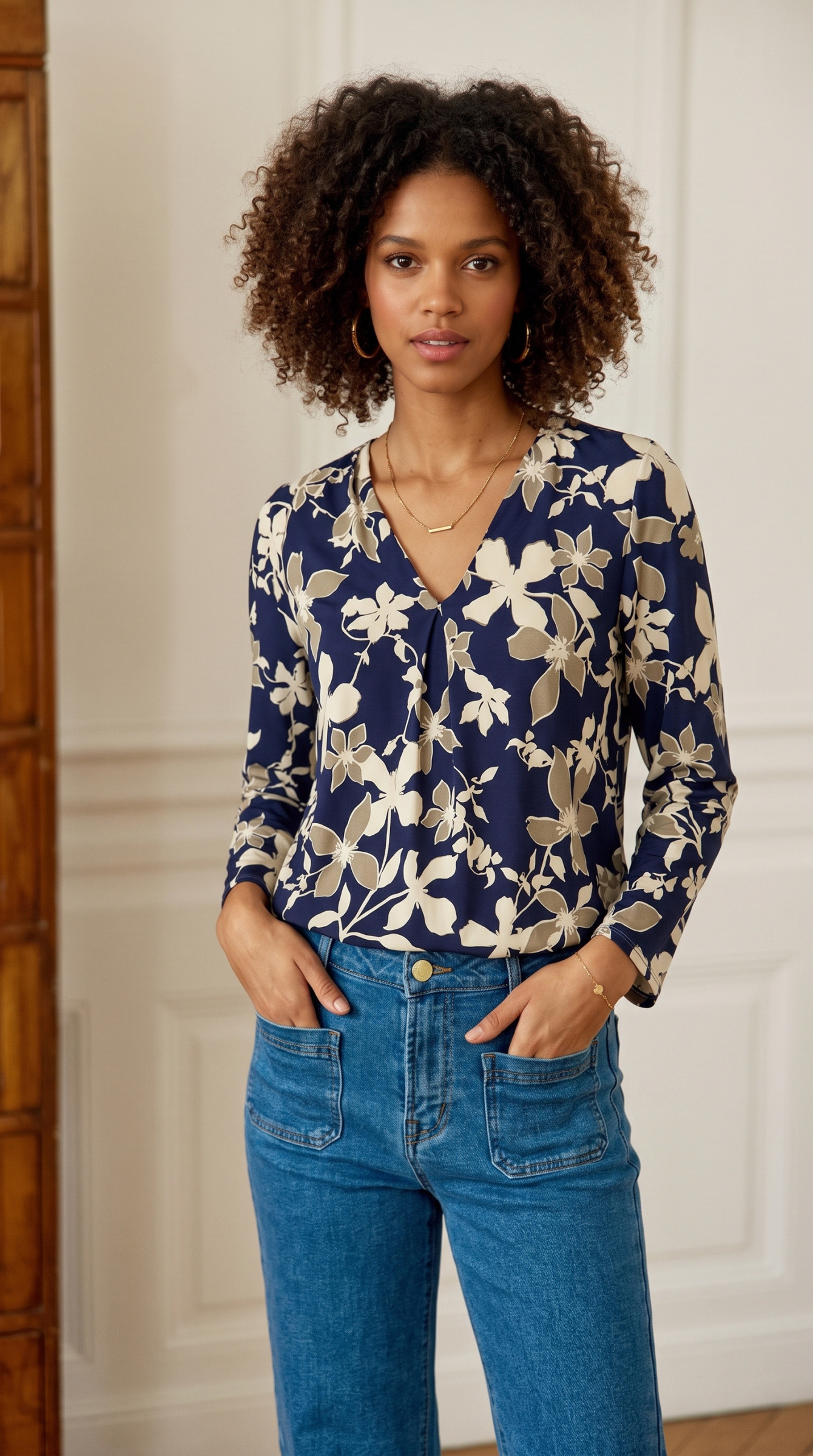 Grossista Joy's - Blusa elasticizzata con stampa Made In France