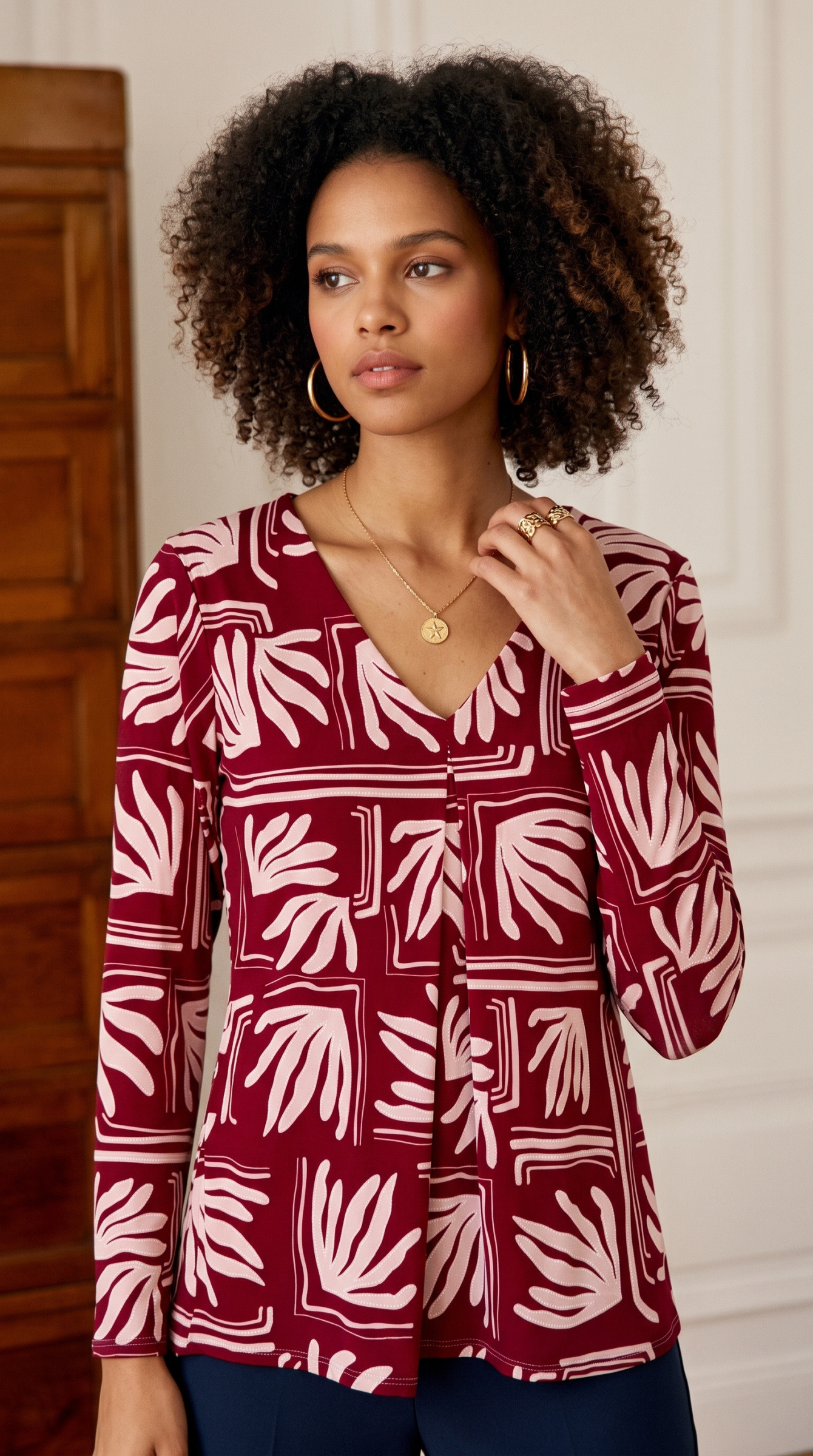Grossista Joy's - Blusa elasticizzata con stampa Made In France