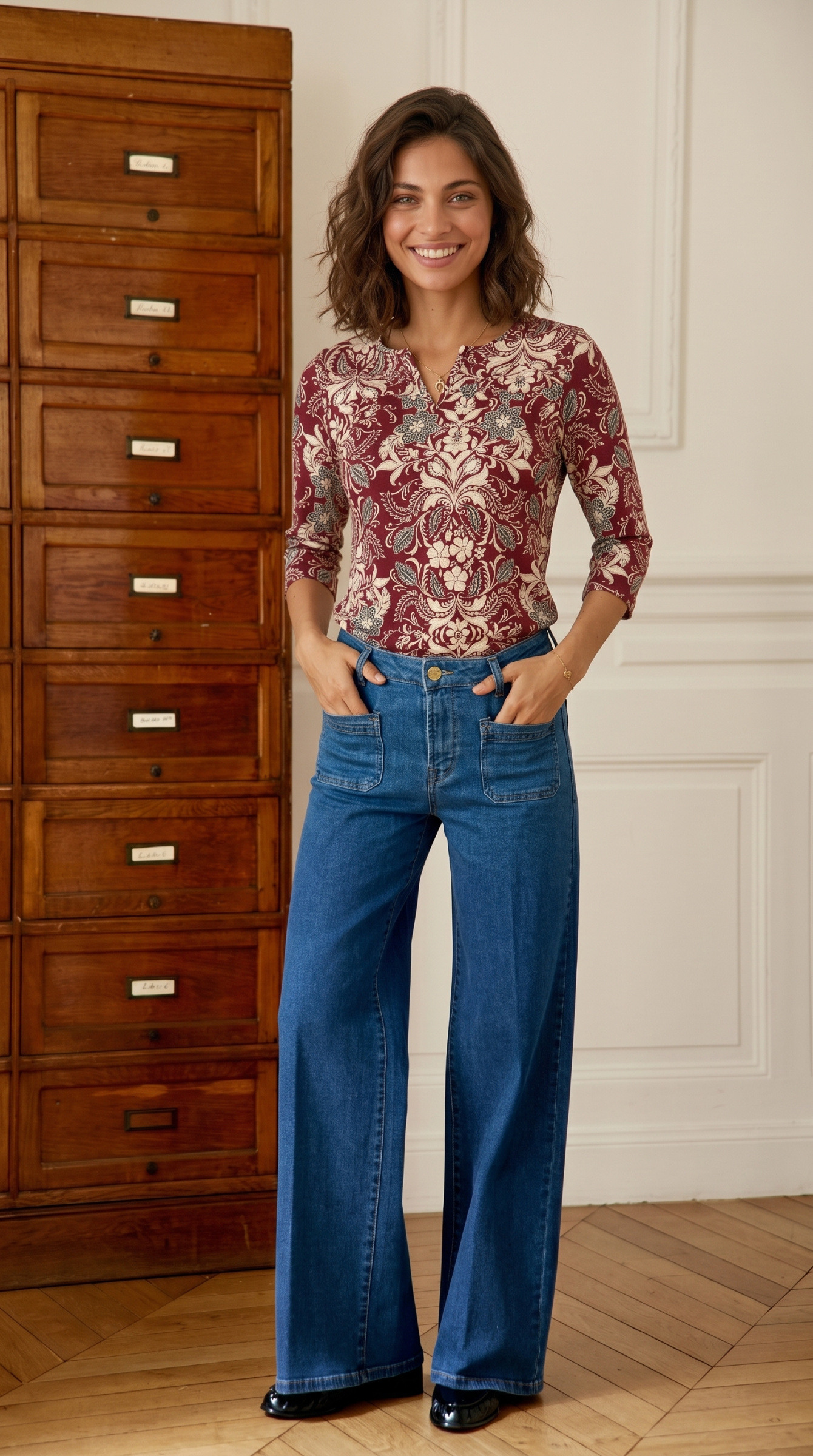 Wholesaler Joy's - Stretch print blouse with 3/4 sleeves MADE IN FRANCE