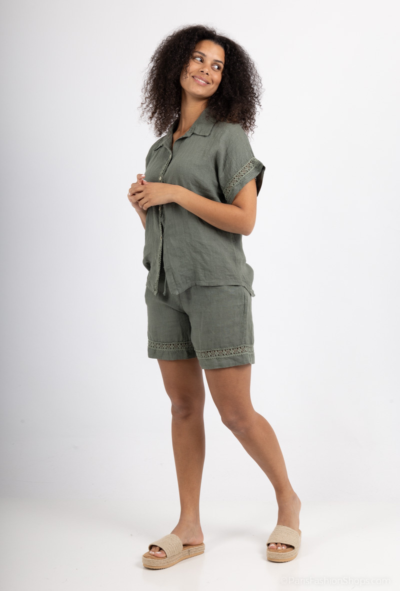 Wholesaler JOYNA - EMBROIDERED LINEN SHIRT