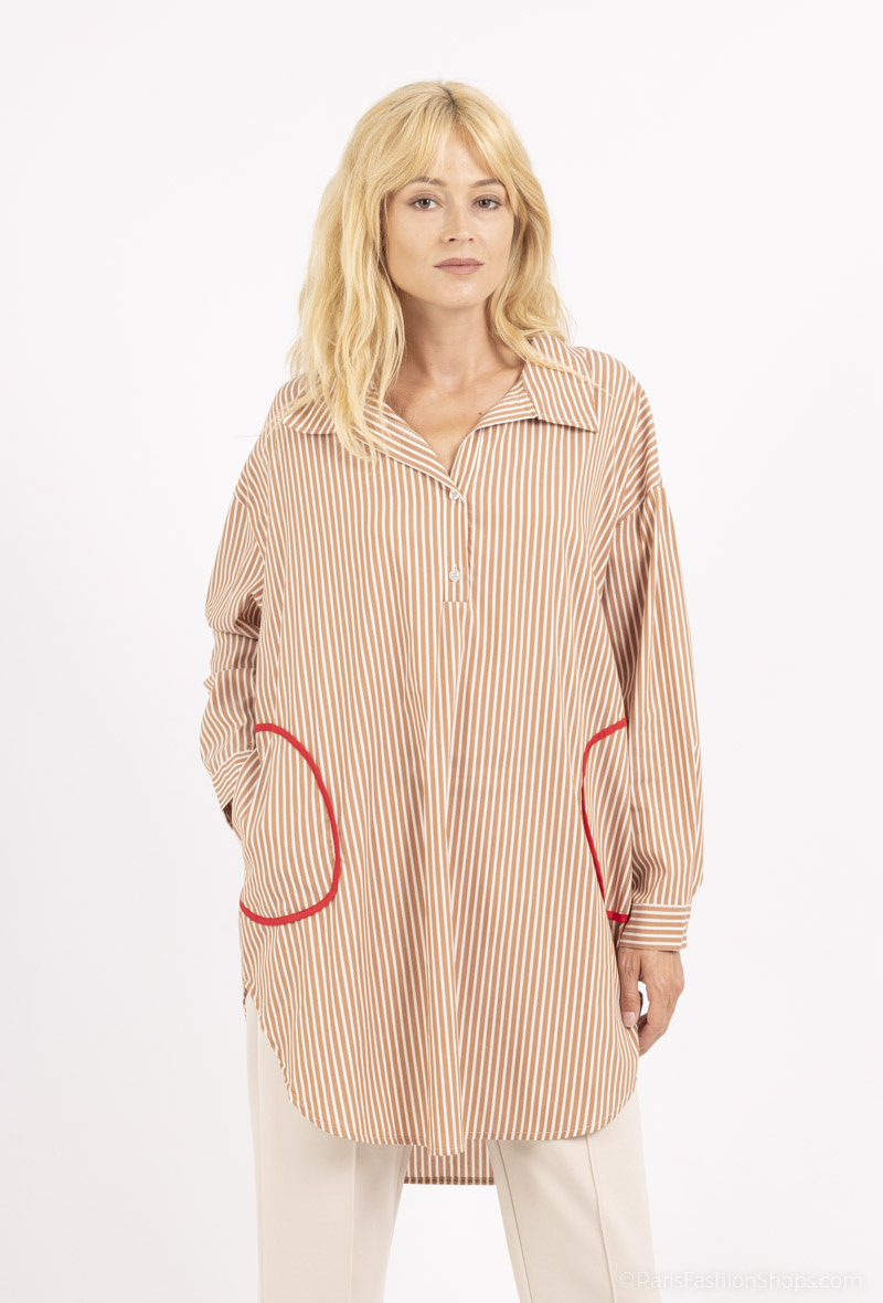 Wholesaler JOYNA - STRIPED SHIRT WITH RED POCKETS