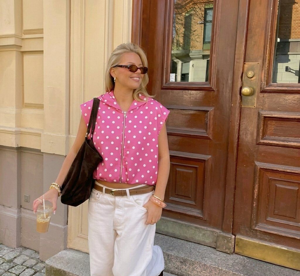 Grossiste JOYNA - GILET SANS MANCHE CAPUCHE PETIT POIS