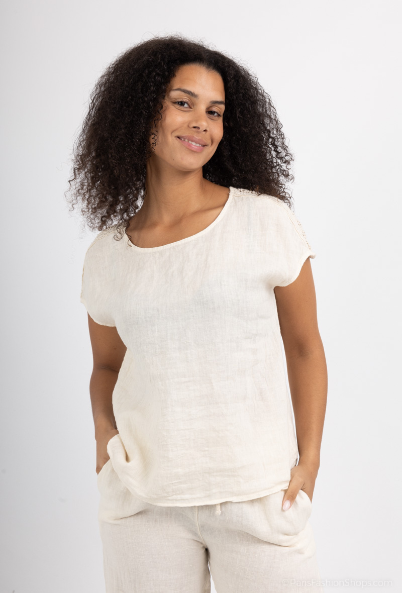 Wholesaler JOYNA - EMBROIDERED LINEN SHIRT