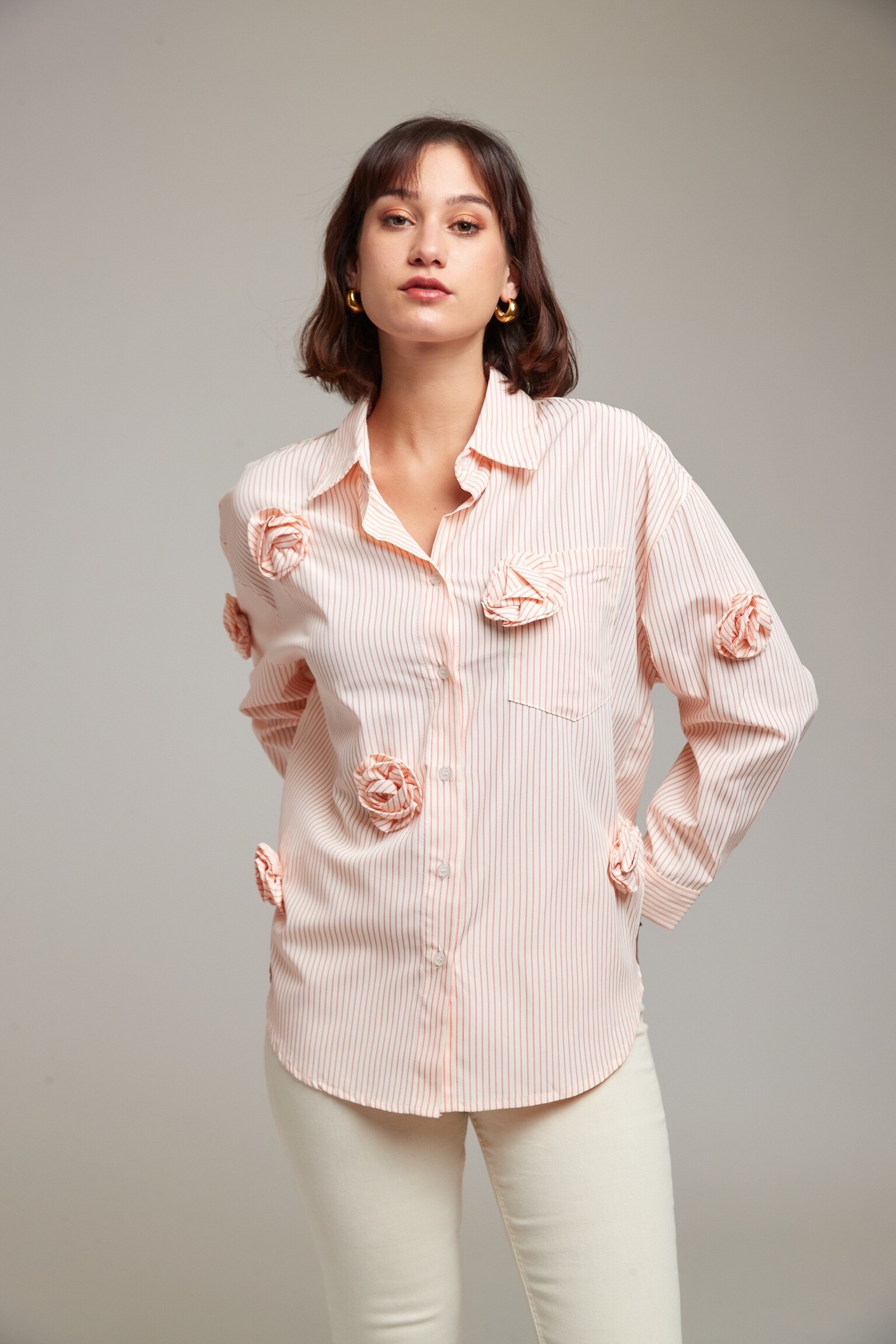 Wholesaler JS Millenium - Rose shirt in vertical stripes