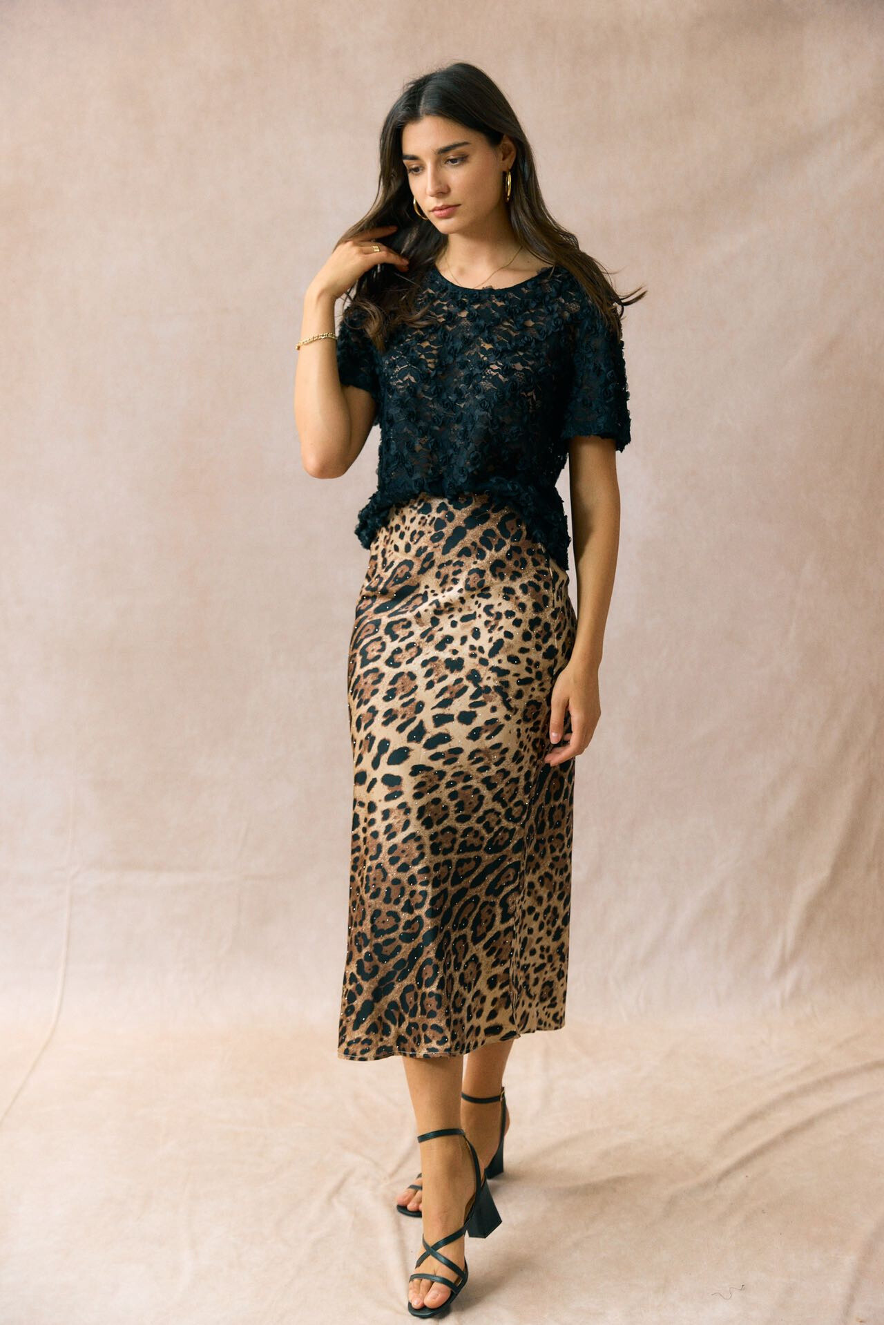 Wholesaler JS Millenium - Flowing leopard skirt with rhinestones