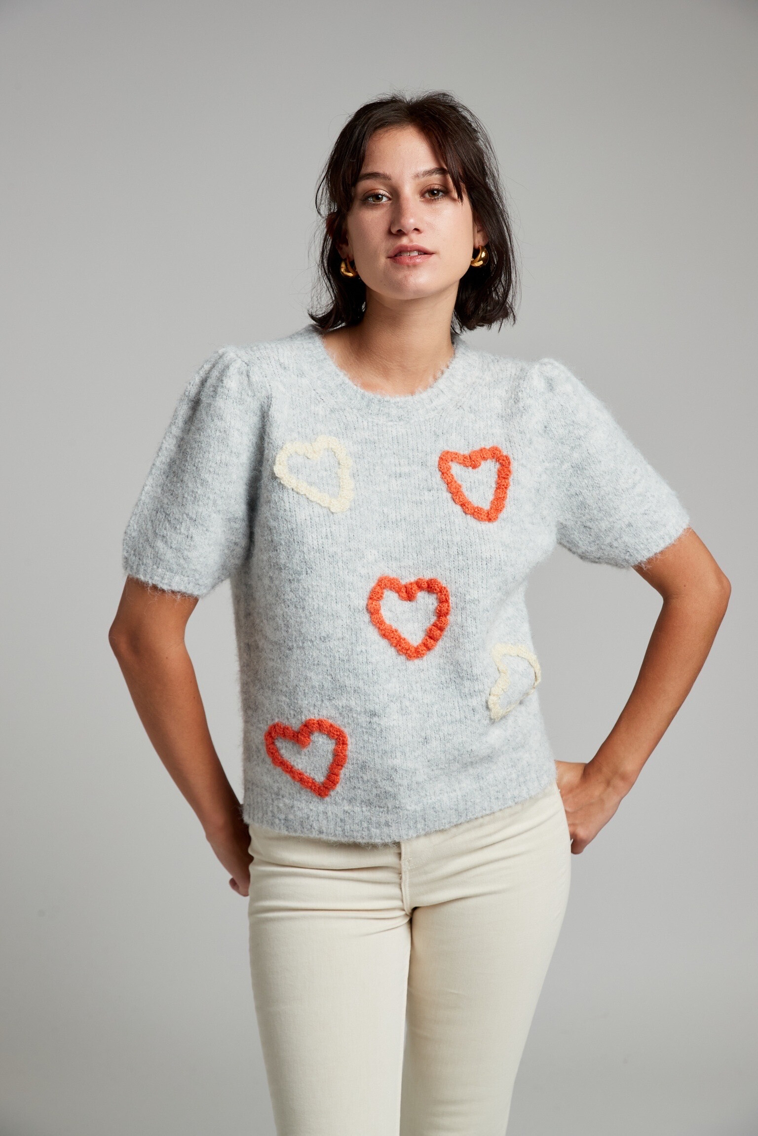 Grossiste JS Millenium - Pull manches courtes avec motifs cœur