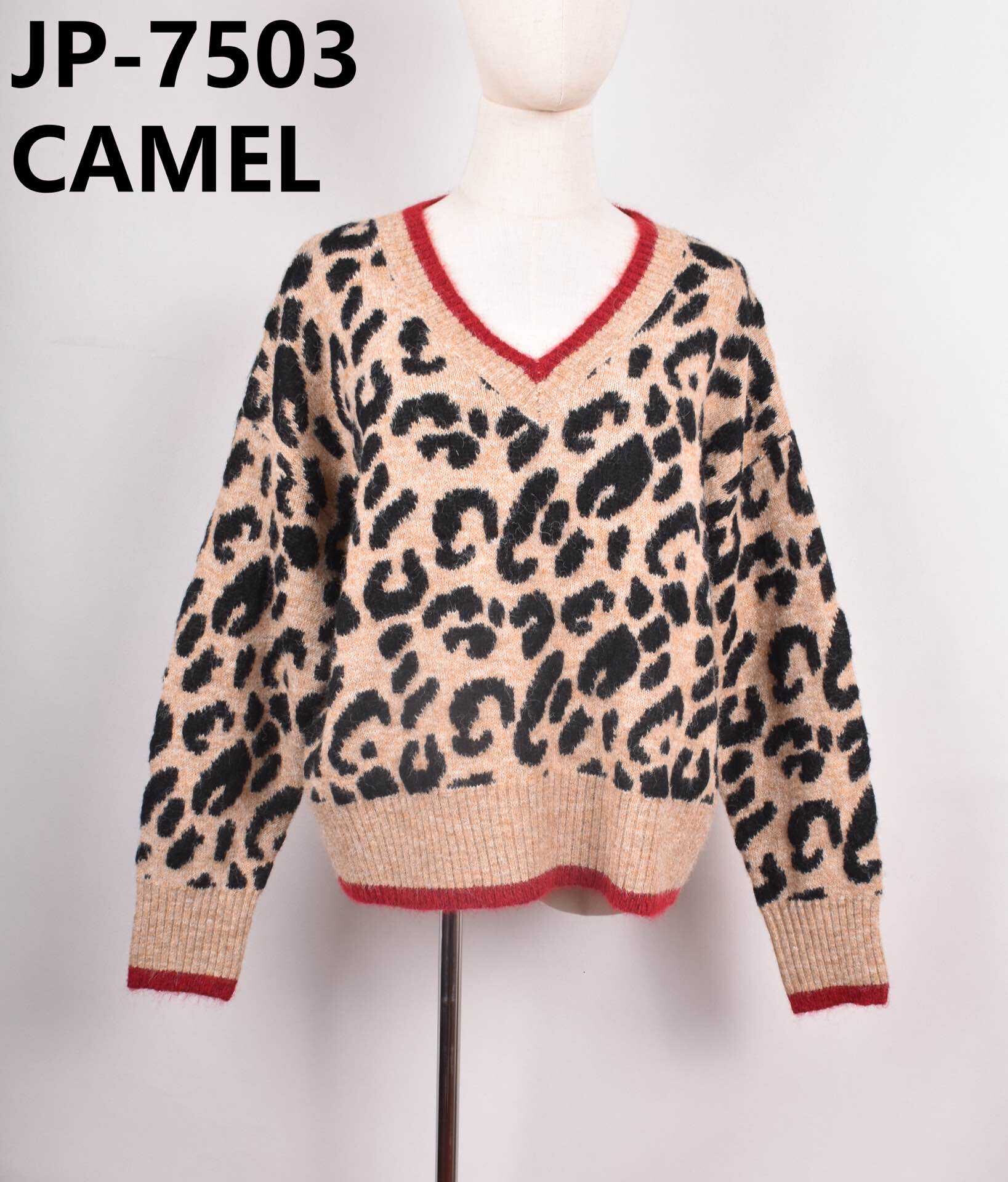 Wholesaler JS Millenium - Red Detail Leopard Pull V -neck