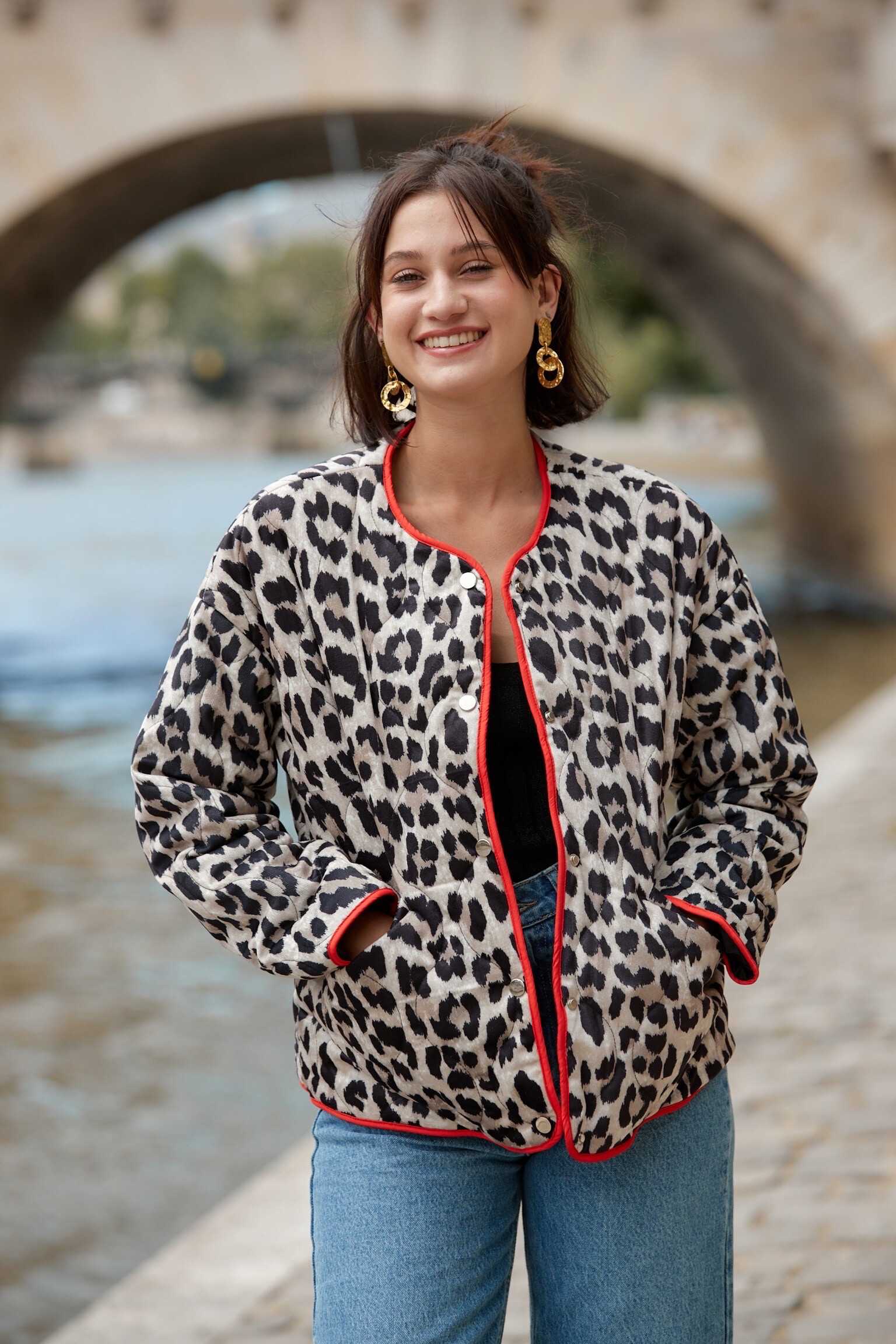 Wholesaler JS Millenium - Leopard Quilted Jacket with Red Details