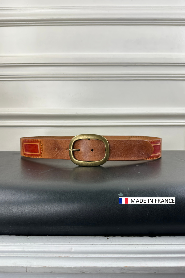 Grossiste JULIA PARIS - Ceinture en cuir style western 40mm - boucle bronze - fabriqué en France