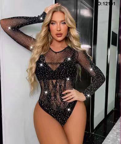 Grossista J - Body Starlight in Mesh con Cristalli e Ricami Lace