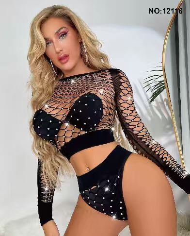 Mayorista J - Body Midnight Blossom – Malla con Bordados Florales y Cristales por Todo