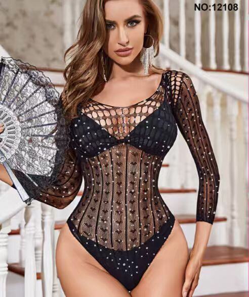 Grossista J - Body Obsidian Bloom – Mesh a Rete con Intarsi in Pizzo e Cristalli