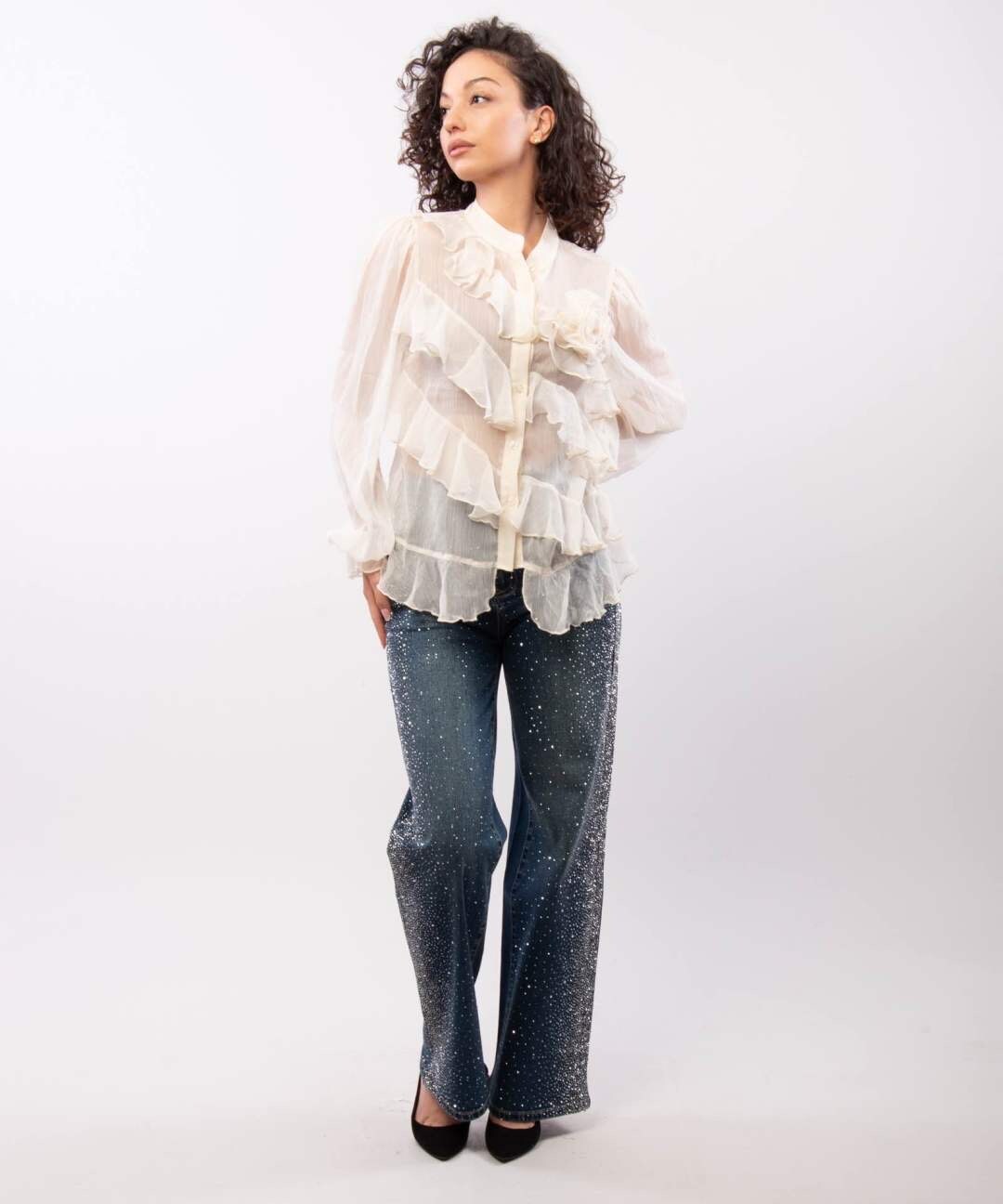 Wholesaler JULIA - Aurelia Rosette Chiffon Ruffle Long-Sleeve Blouse