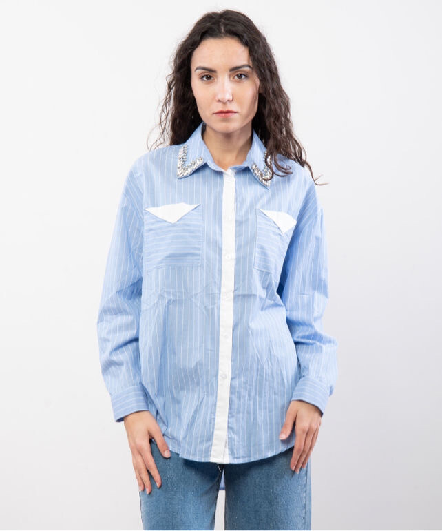 Wholesaler JULIA - Striped shirt with rhinestone collar