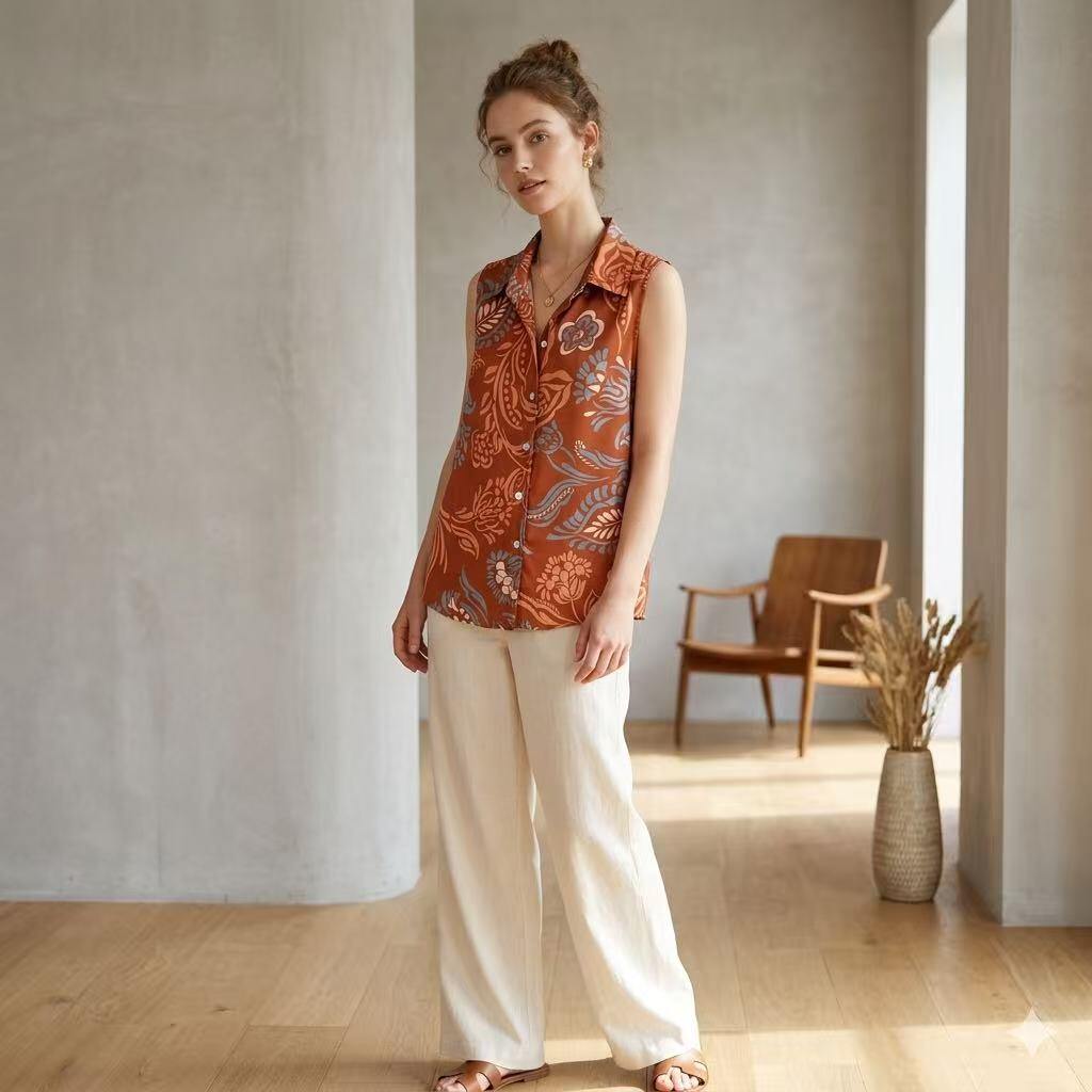 Grossiste JULIA - Blouse sans manches à boutons avec imprimé floral