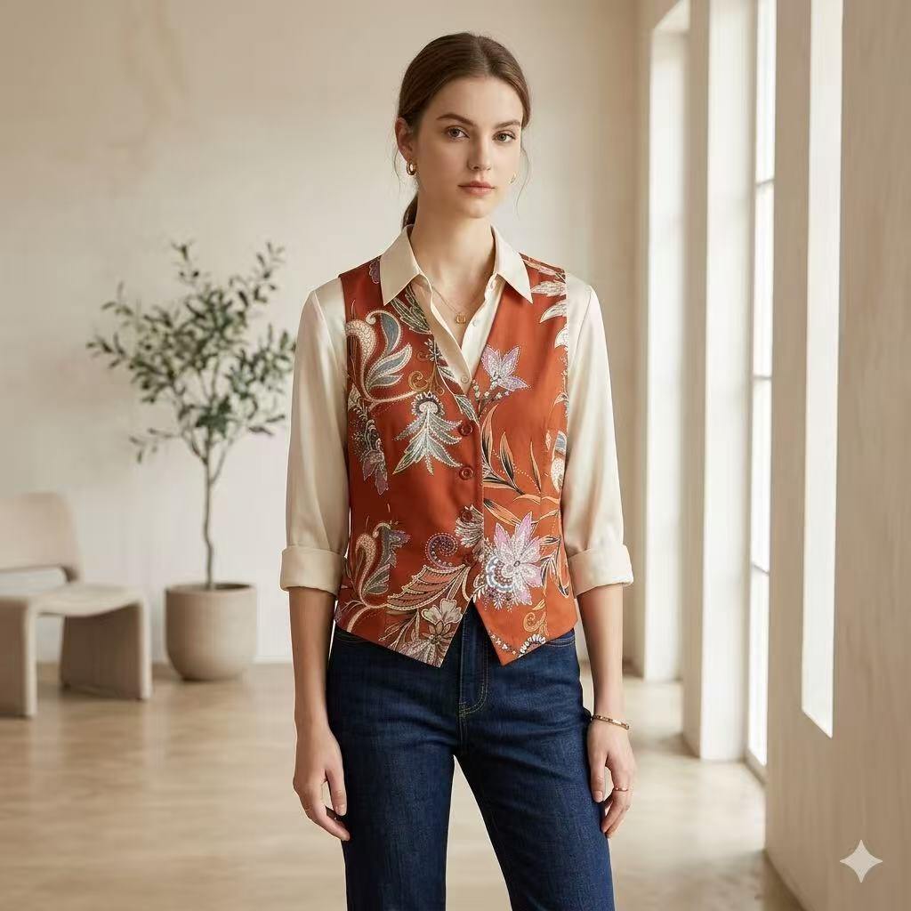 Grossiste JULIA - Haut sans manches à boutons avec imprimé floral