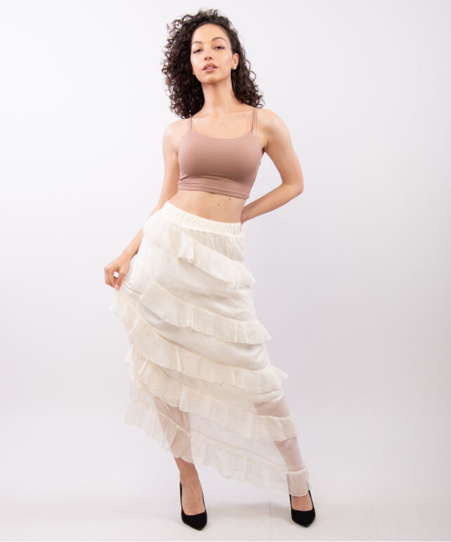Wholesaler JULIA - Seraphina Tiered Ruffle Asymmetric Maxi Skirt