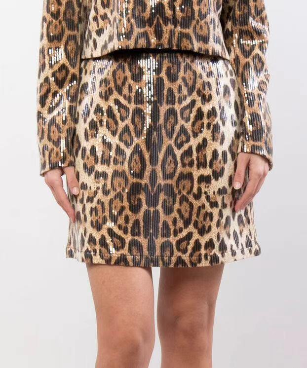 Wholesaler JULIA - Low Rise Leopard Print Sequin Skirt