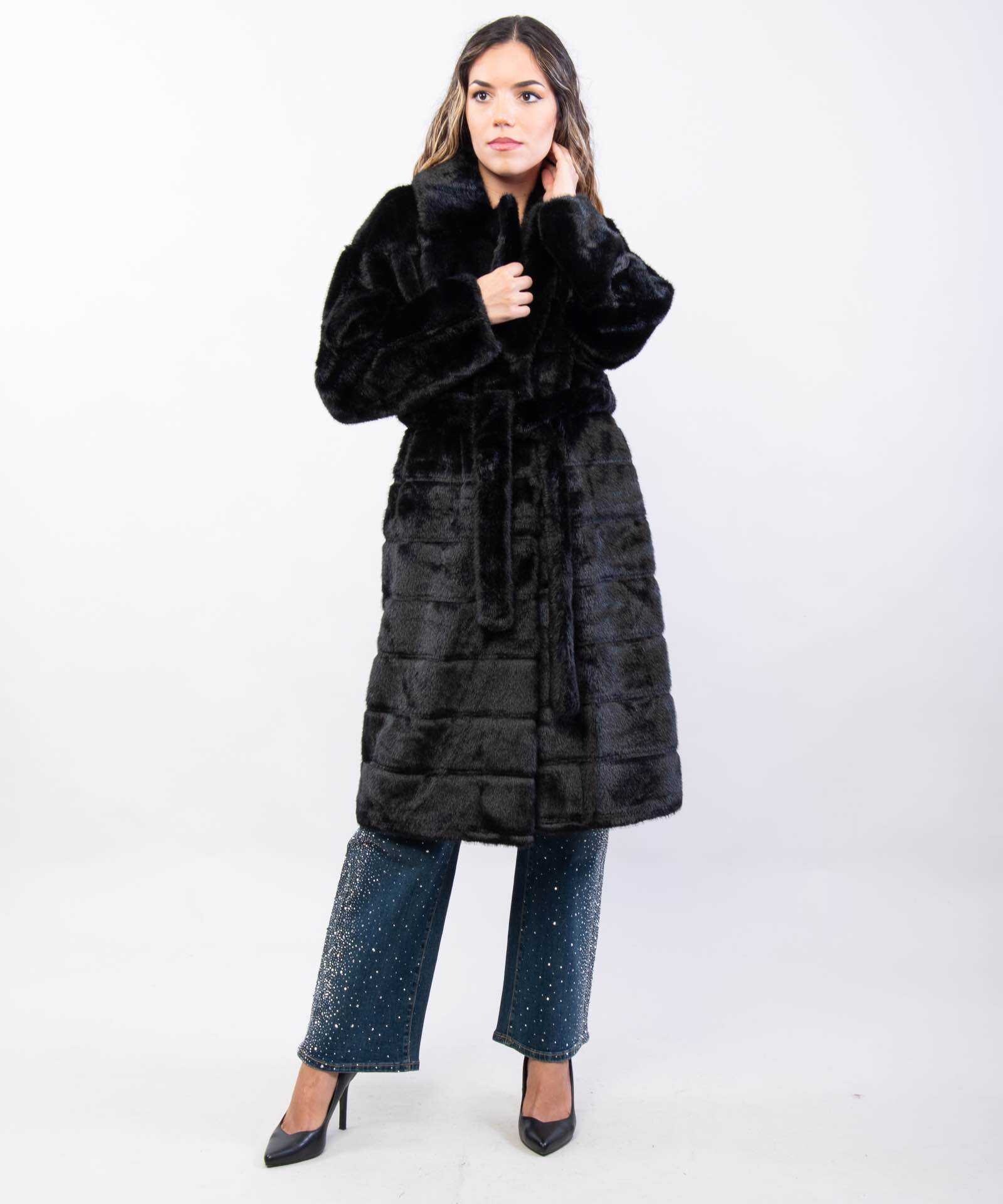 Grossiste JULIA - Manteau Long Peignoir en Fausse Fourrure Marron