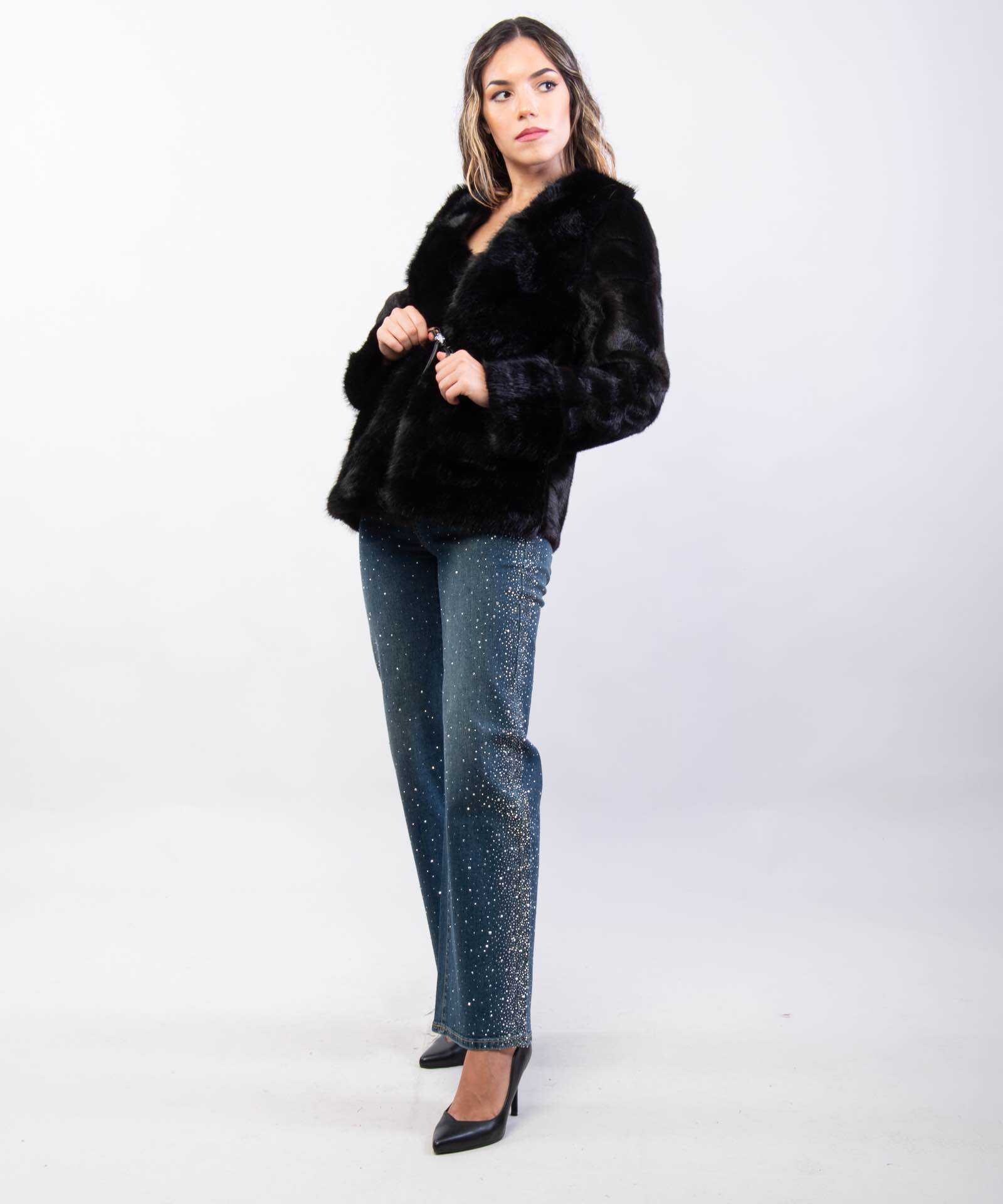 Wholesaler JULIA - Chocolate Plush Panel Faux Fur Coat with Leather Toggles