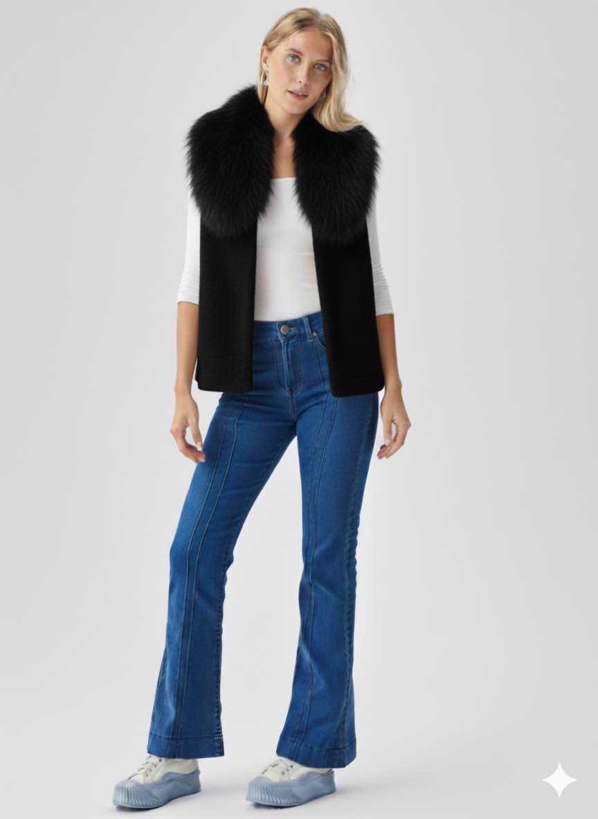Wholesaler JULIA - Elegant boiled wool vest with oversized faux fur collar