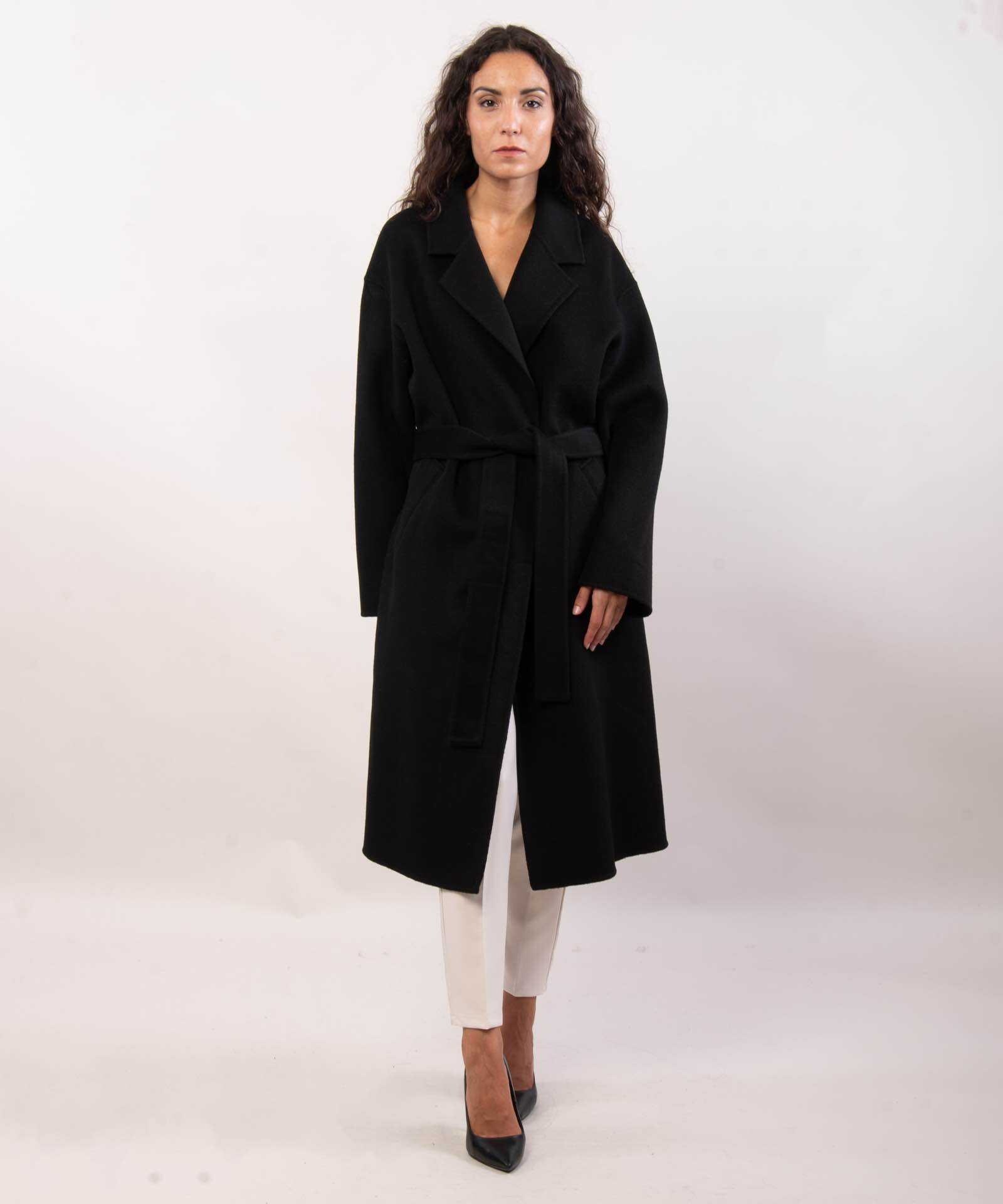 Wholesaler JULIA - Long Wool Robe Coat with Belt and Classic Lapels