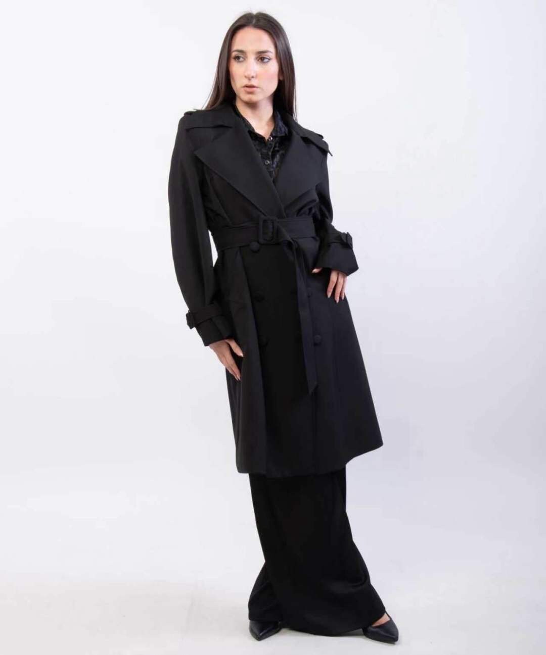 Großhändler JULIA - Klassischer Zweireihiger Trenchcoat mit Gürtel und Maßgeschneiderten Schulterklappen