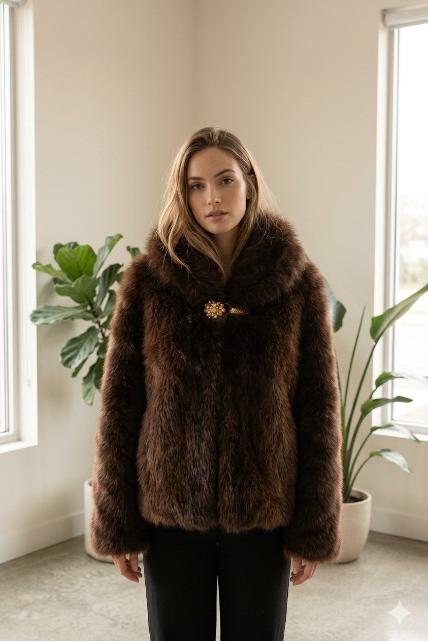 Grossiste JULIA - Veste Courte en Fausse Fourrure à Poils Longs avec Boucle Bijou