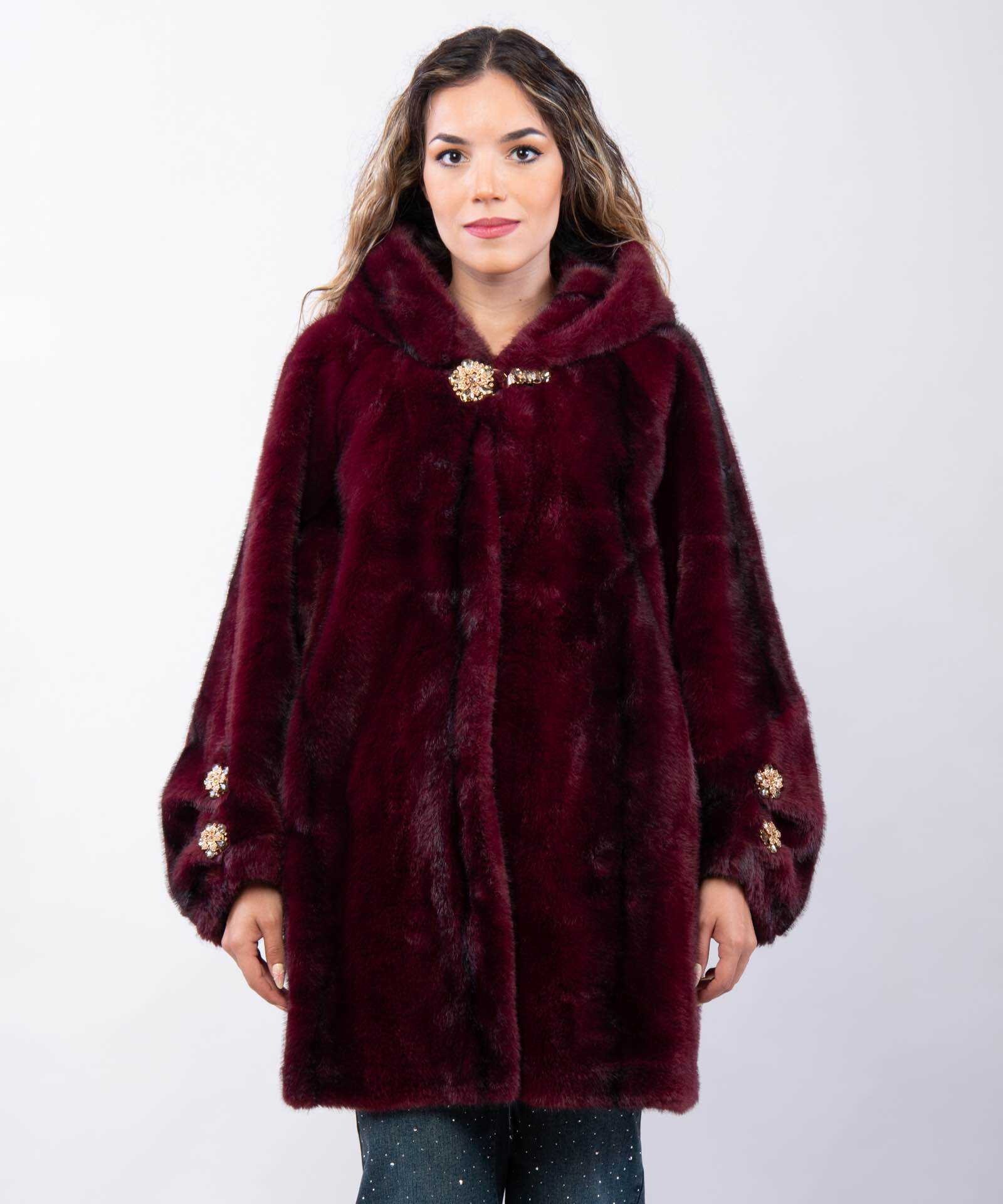 Wholesaler JULIA - Mid-Length Ombre Fur Coat with Jewel Details