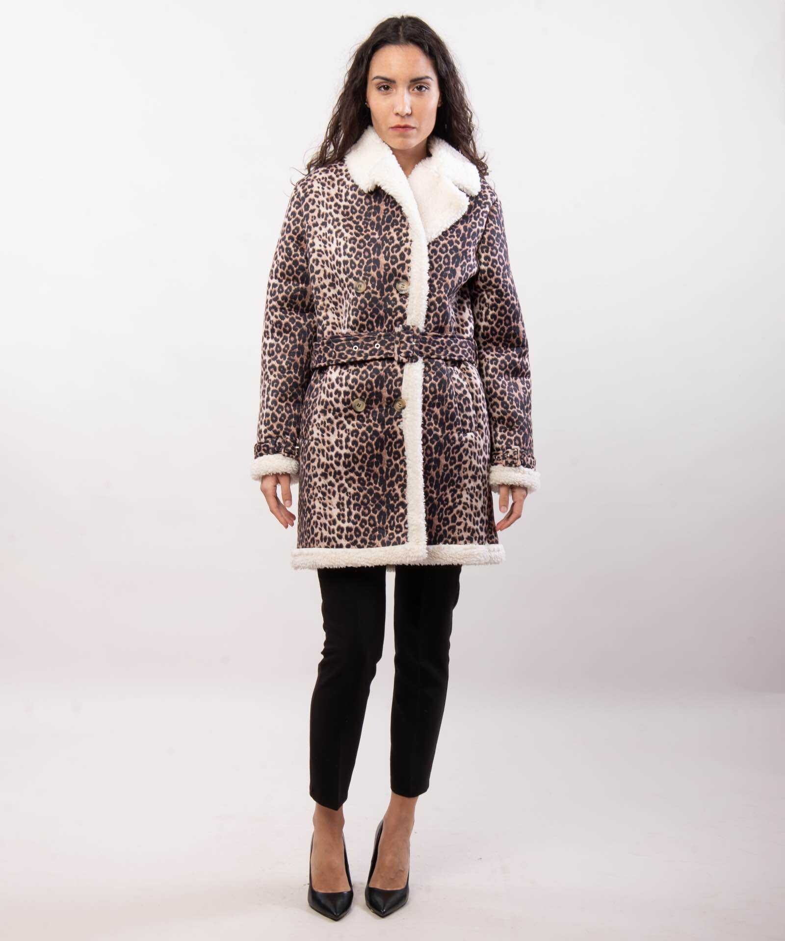 Wholesaler JULIA - Safari Chic Leopard Print Faux Shearling Coat