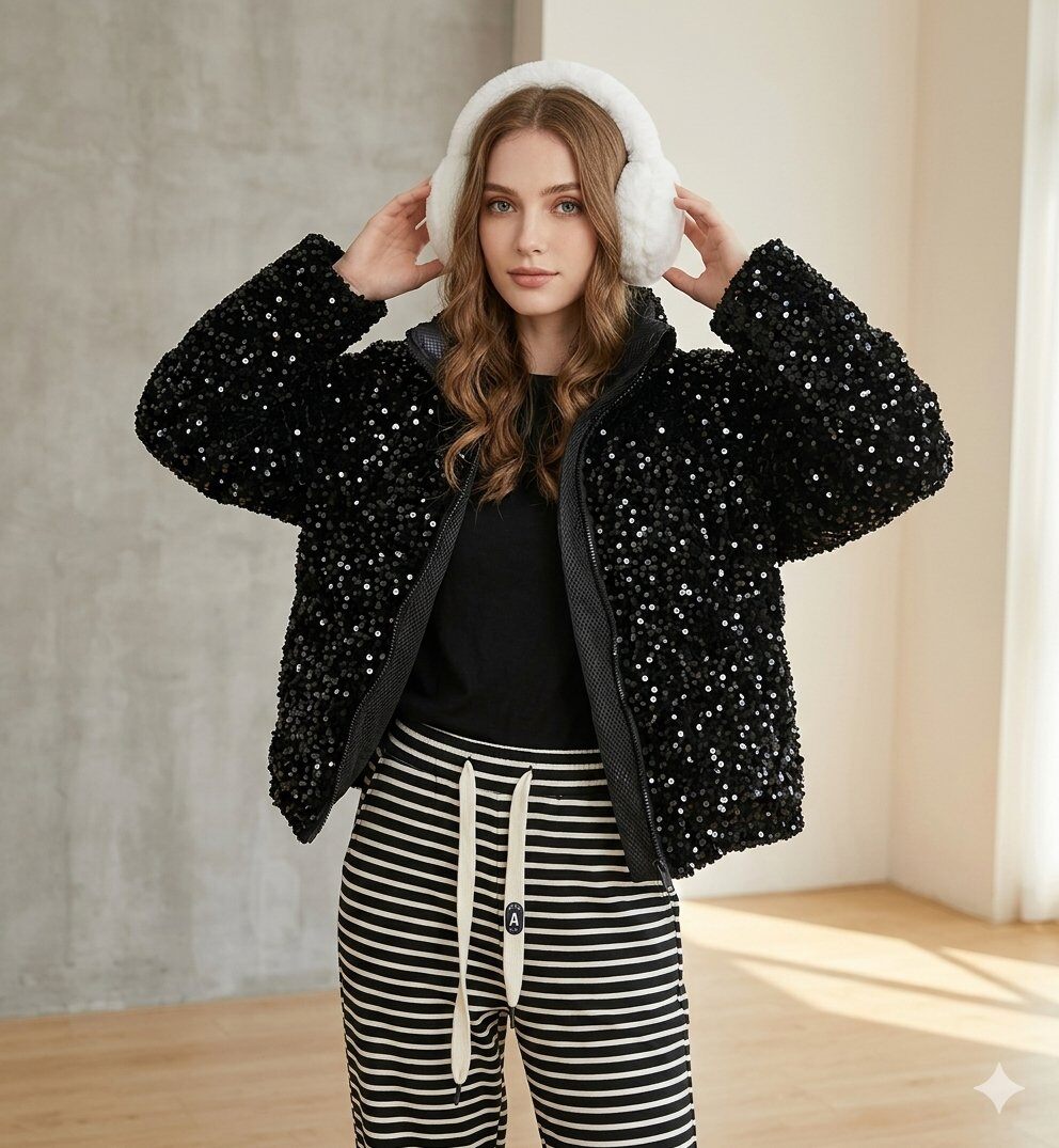 Wholesaler JULIA - Midnight Sparkle Sequin Zip Jacket
