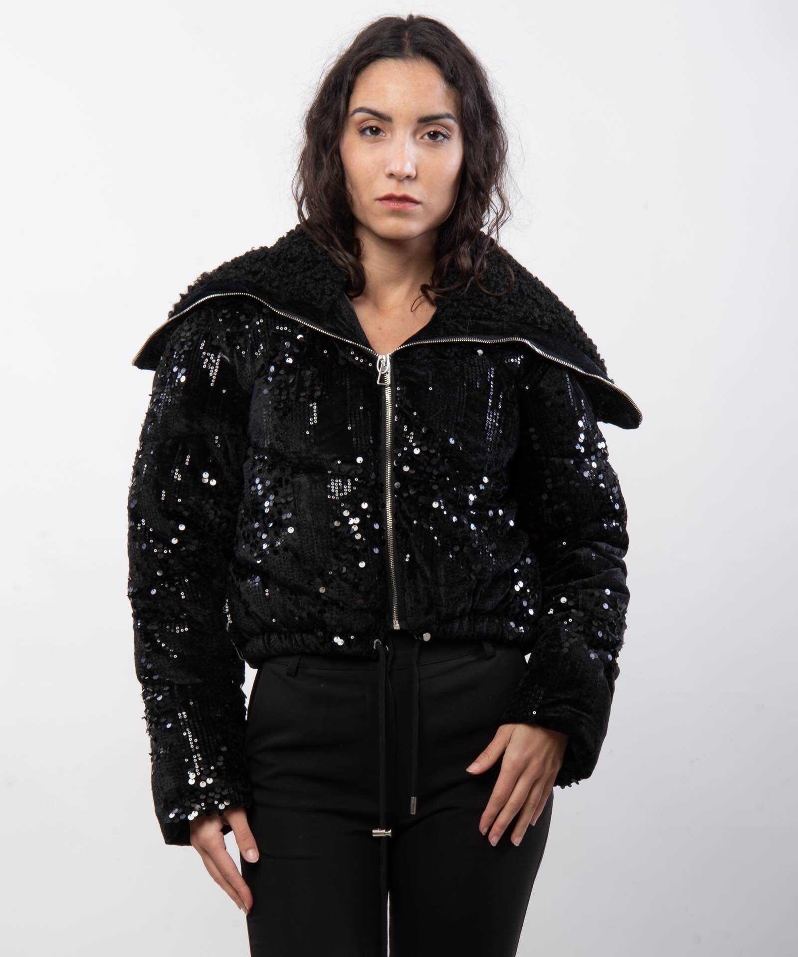 Wholesaler JULIA - Aspen Velvet Sequin Puffer Jacket with Shearling Trim