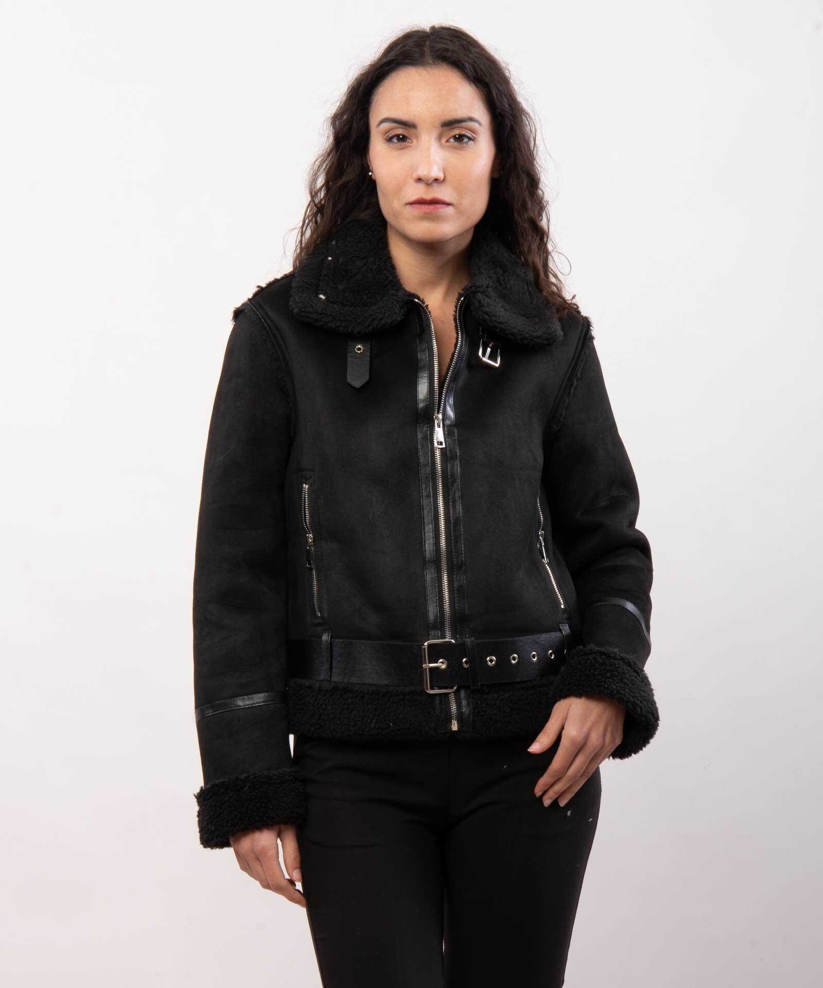 Wholesaler JULIA - Classic Tan Shearling Moto Jacket – Faux Suede Aviator Coat