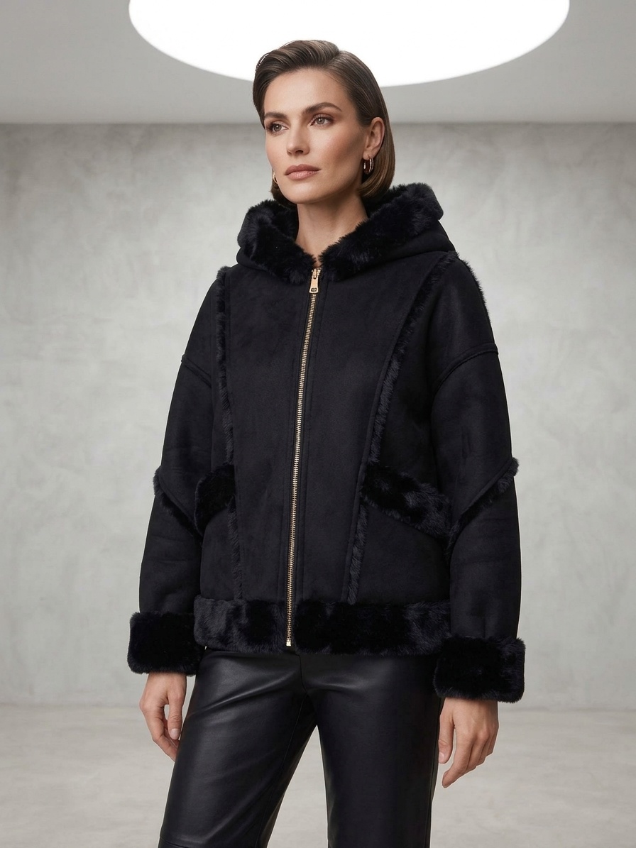 Großhändler JULIA - Die Aspen Wendbare Doppelgesichtige Lammfell Kapuzenjacke