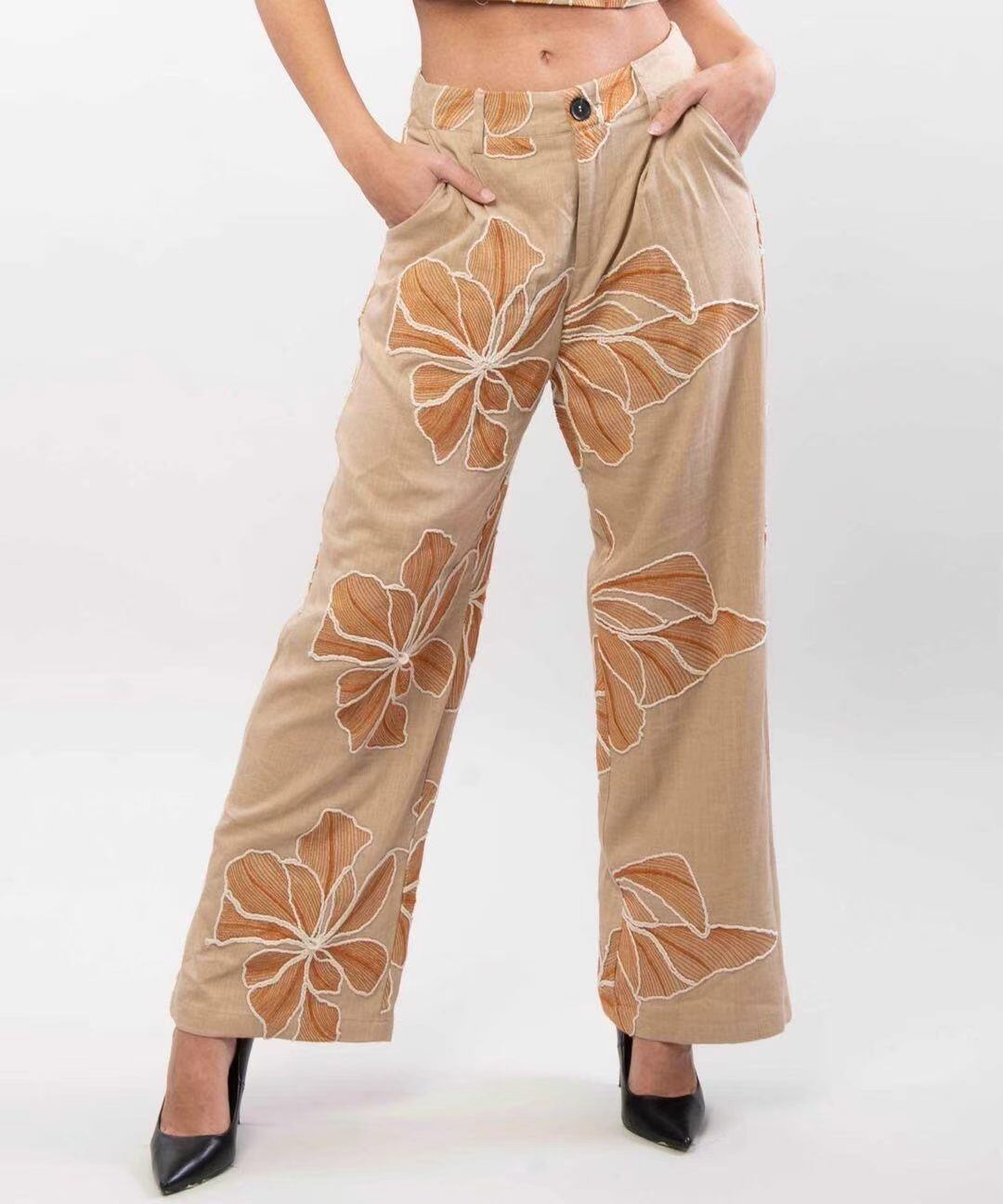 Mayorista JULIA - Pantalones anchos bordados en malva lila sauce