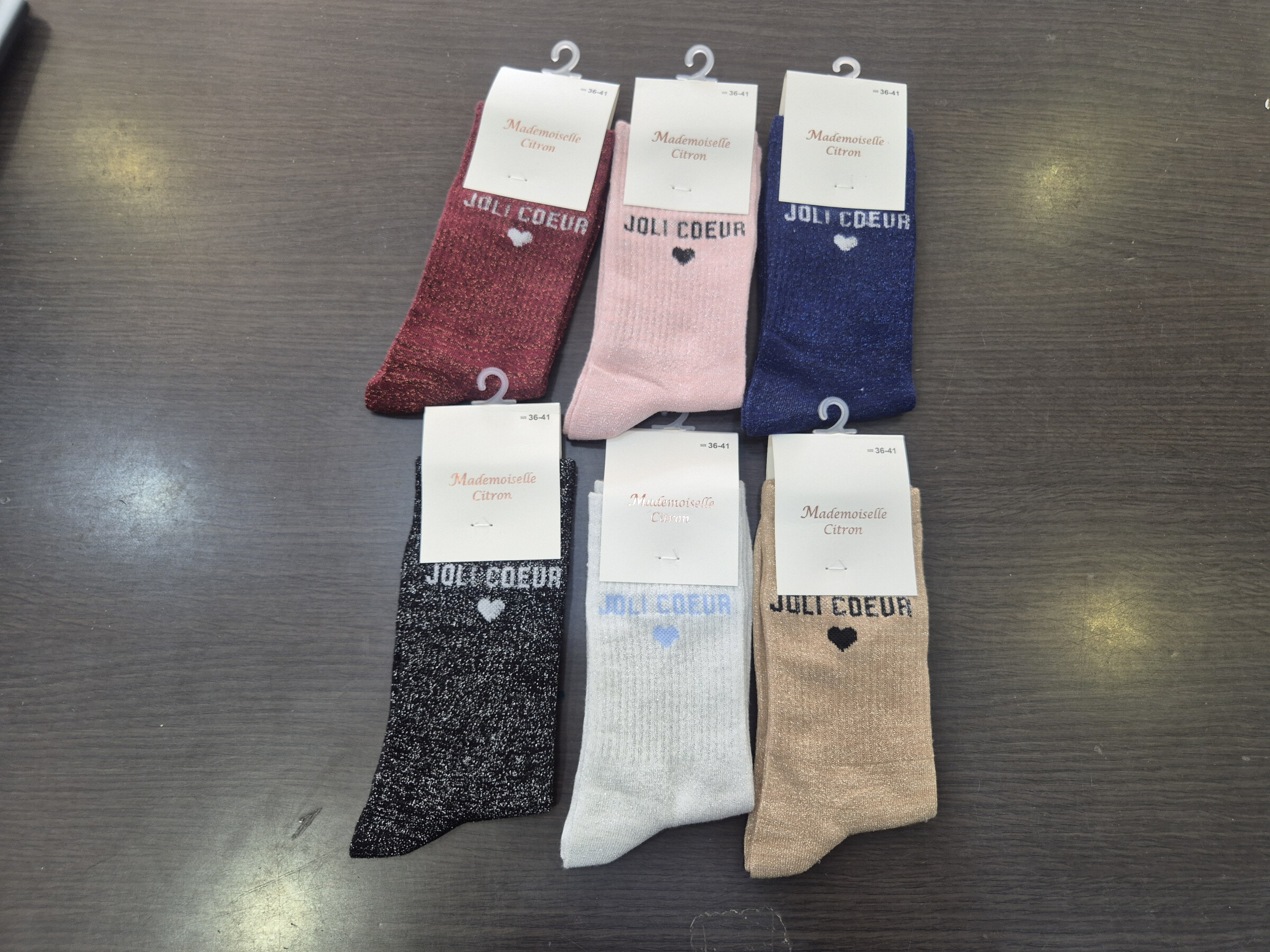 Mayorista JULIET'S&CO - Calcetines de lurex con mensaje 'JOLI COEUR' (bonito corazon)