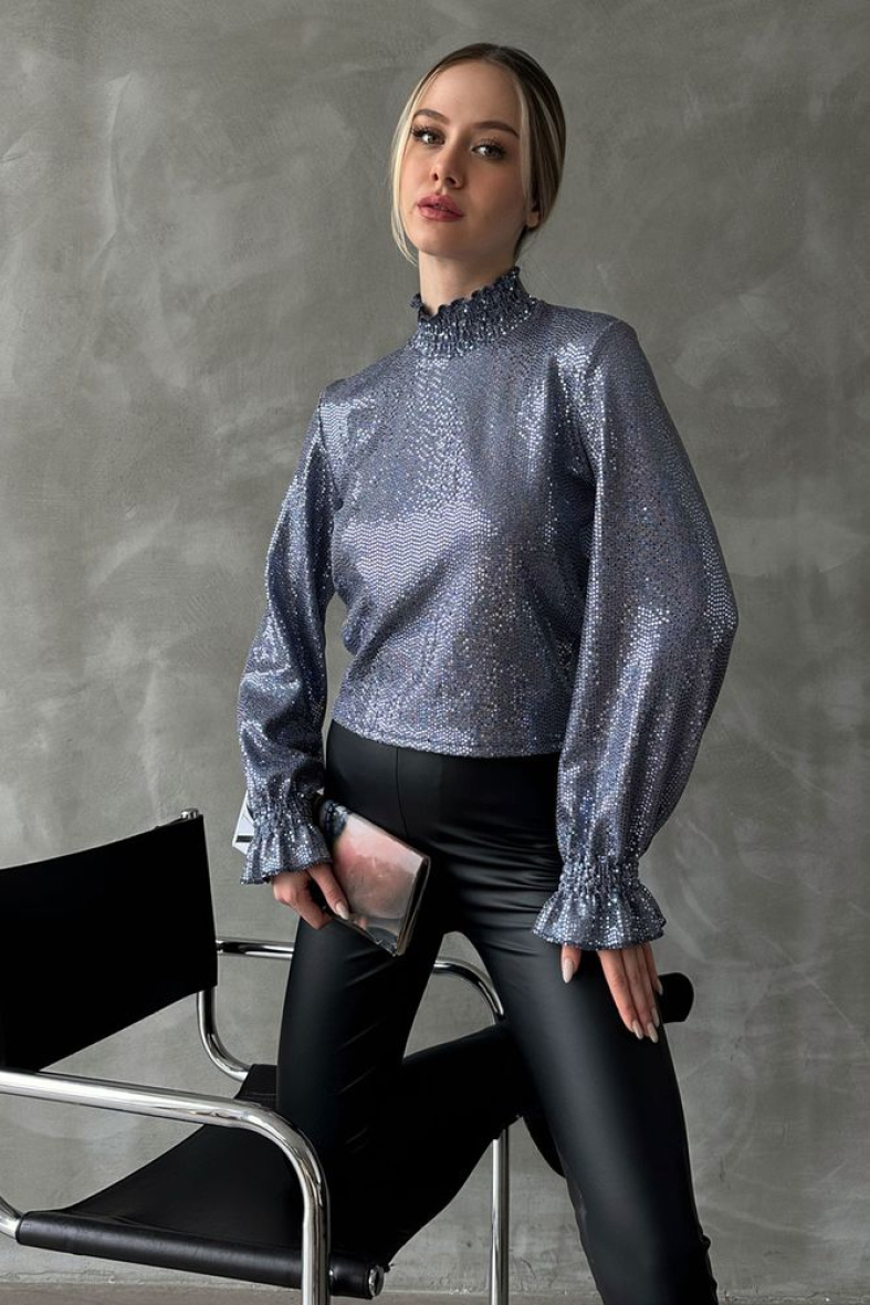 Grossiste JUNE BOUTIQUE - Blouse à paillettes bleu / argentée