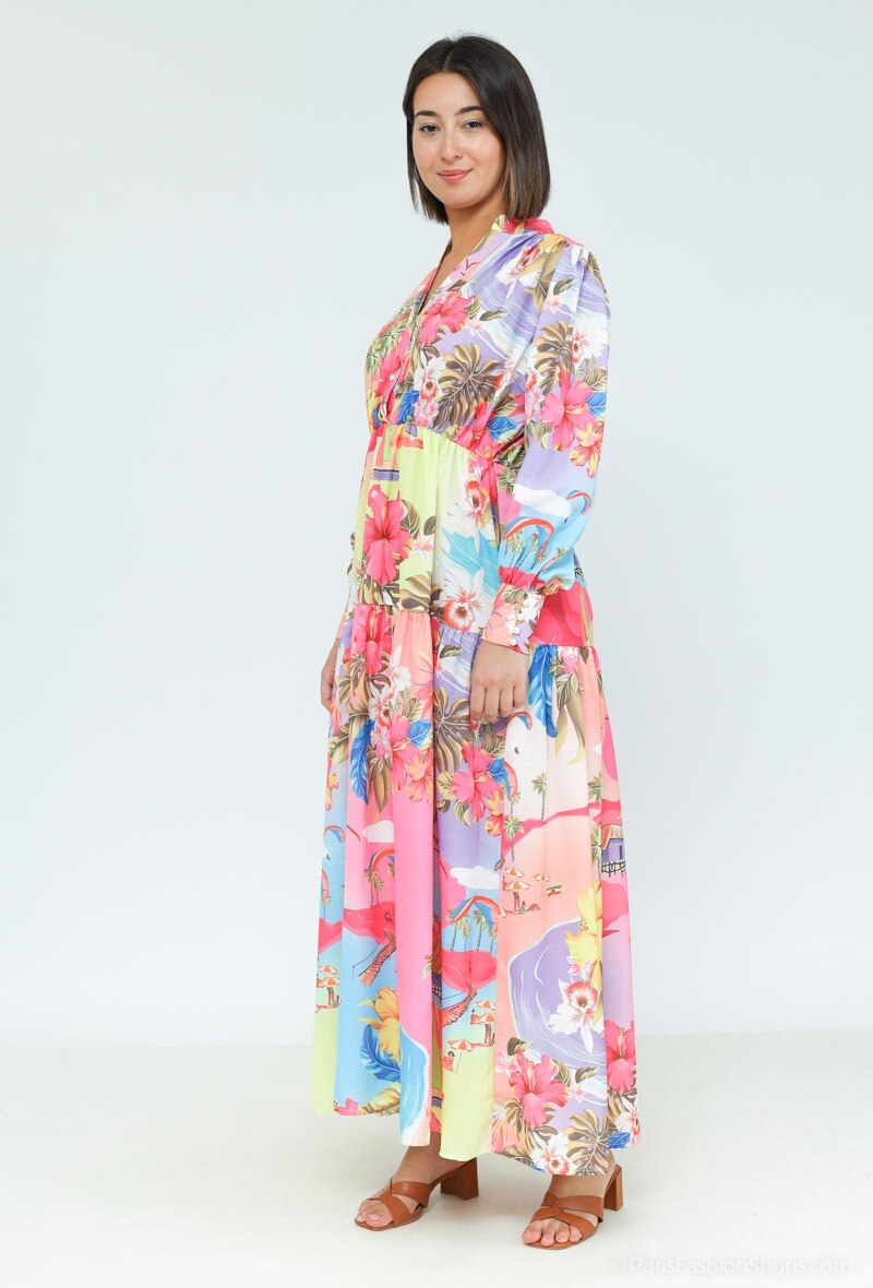 Wholesaler Jusdepom&Co - Robe longue imprimé tropical